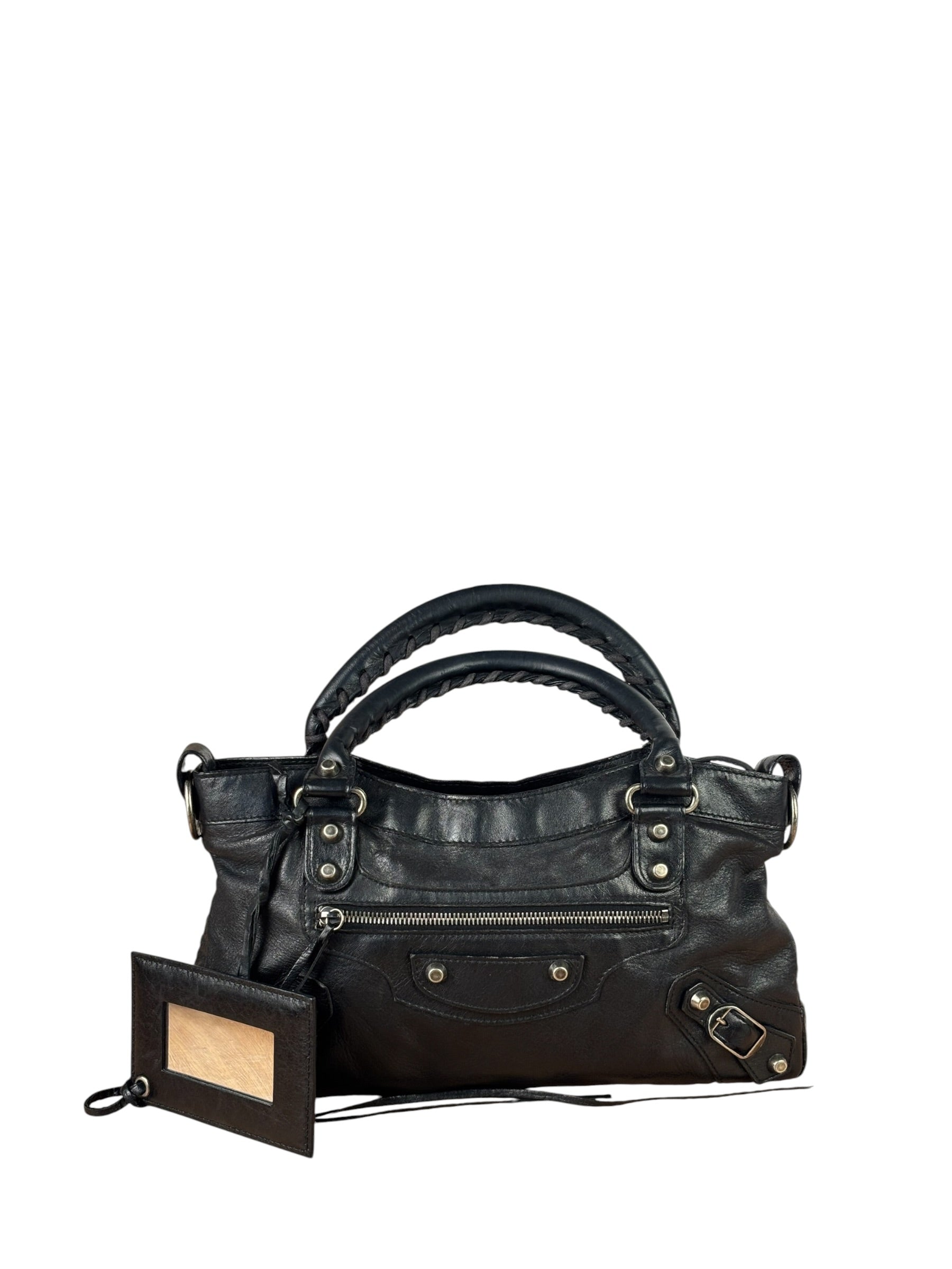 Balenciaga Black Leather Moto City Two-Way Bag