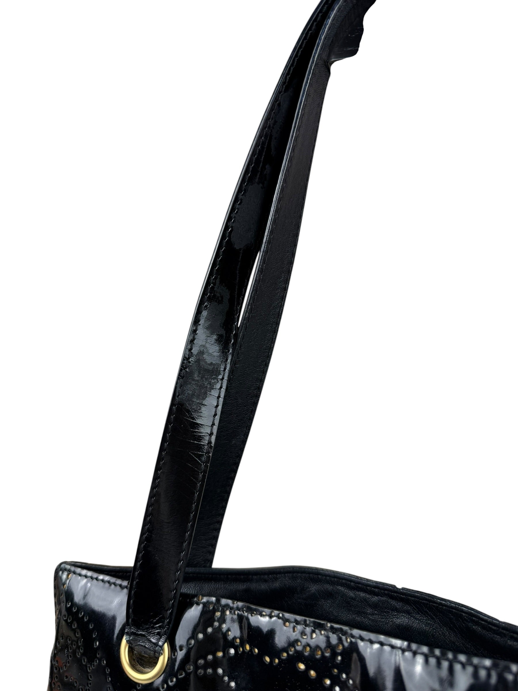 Chanel Black Patent Floral Cutout Tote (Patent Damaged) 2003