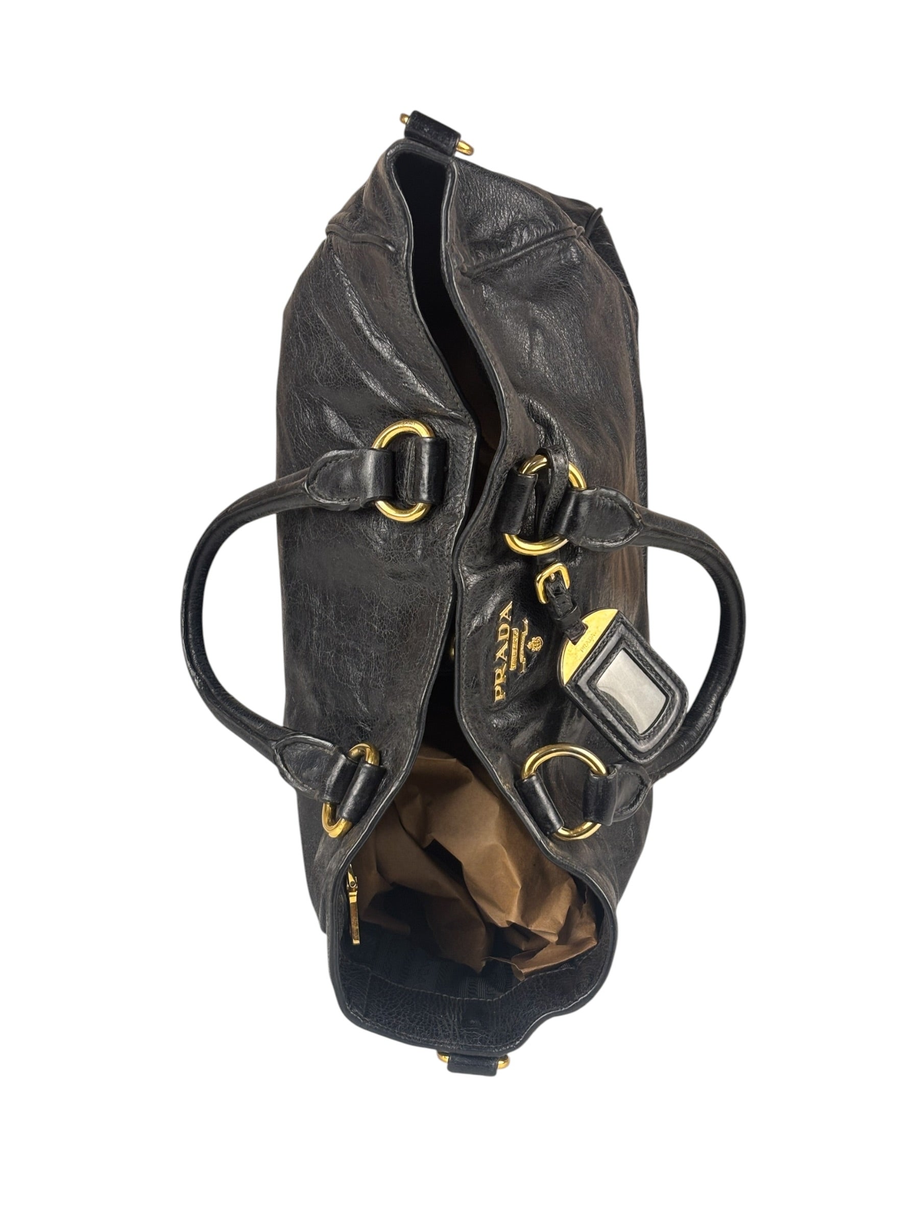 Prada Vintage Black Shine Leather Vitello Daino Tote