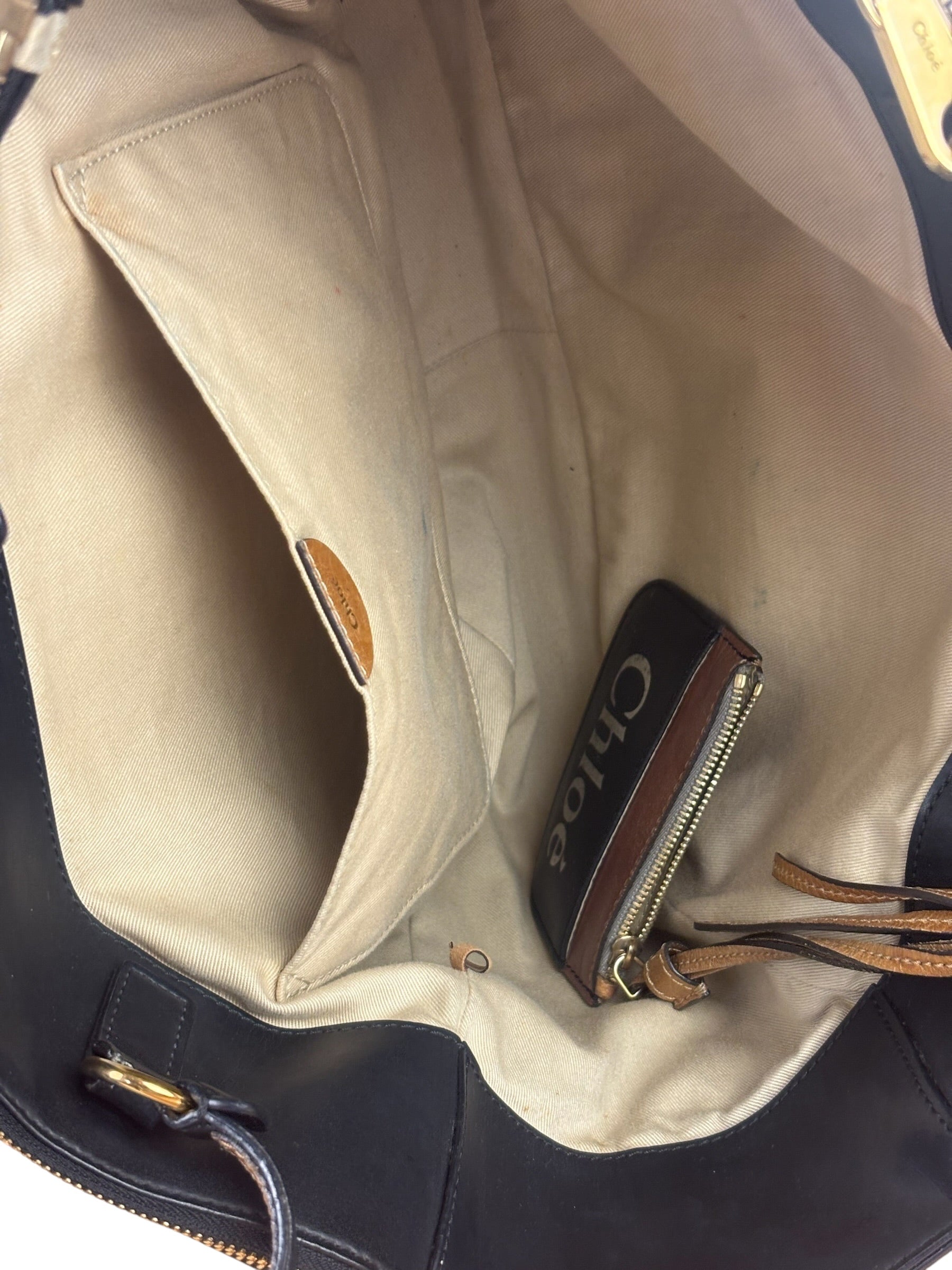 Chloe Black Leather Roy Large Zip Shoulder Bag