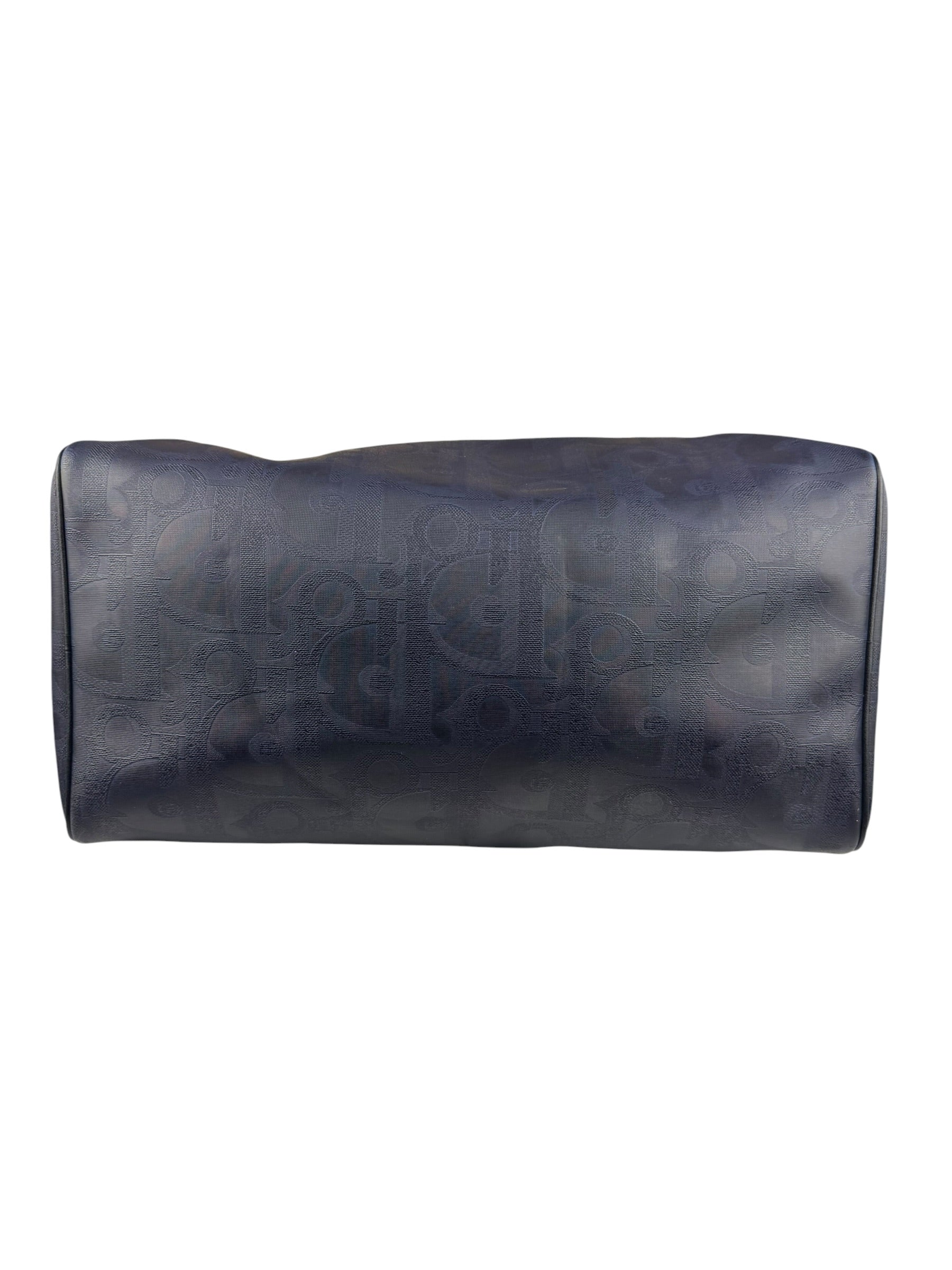 Christian Dior Vintage Navy Coated Canvas Boston Bag