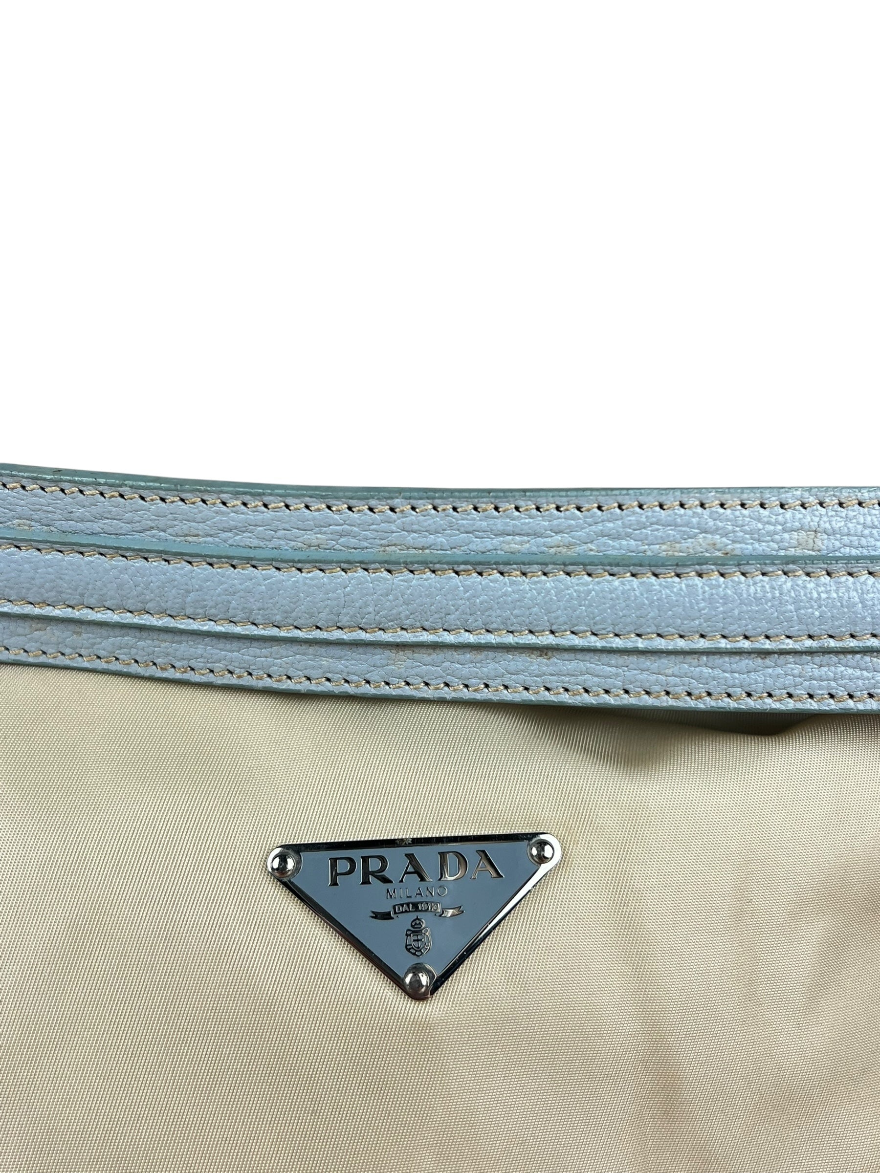 Prada Vintage Nylon Blue Leather Pochette
