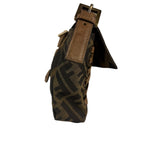 Fendi Vintage Brown Leather Trim Zucca Whipstitch XL Baguette
