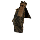 Fendi Vintage Brown Leather Trim Zucca Whipstitch XL Baguette