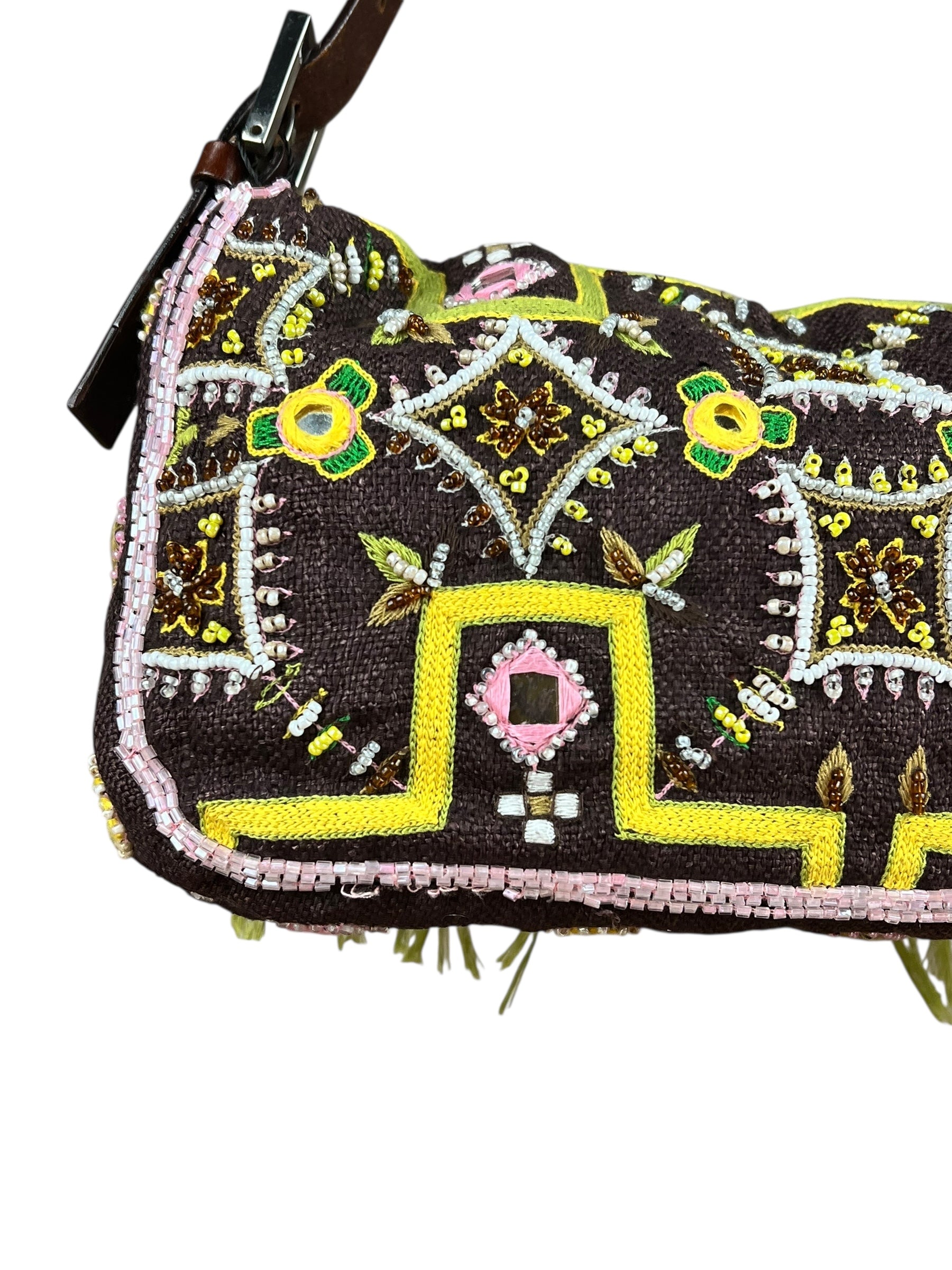 Fendi Canvas Baguette Dark Brown Beaded