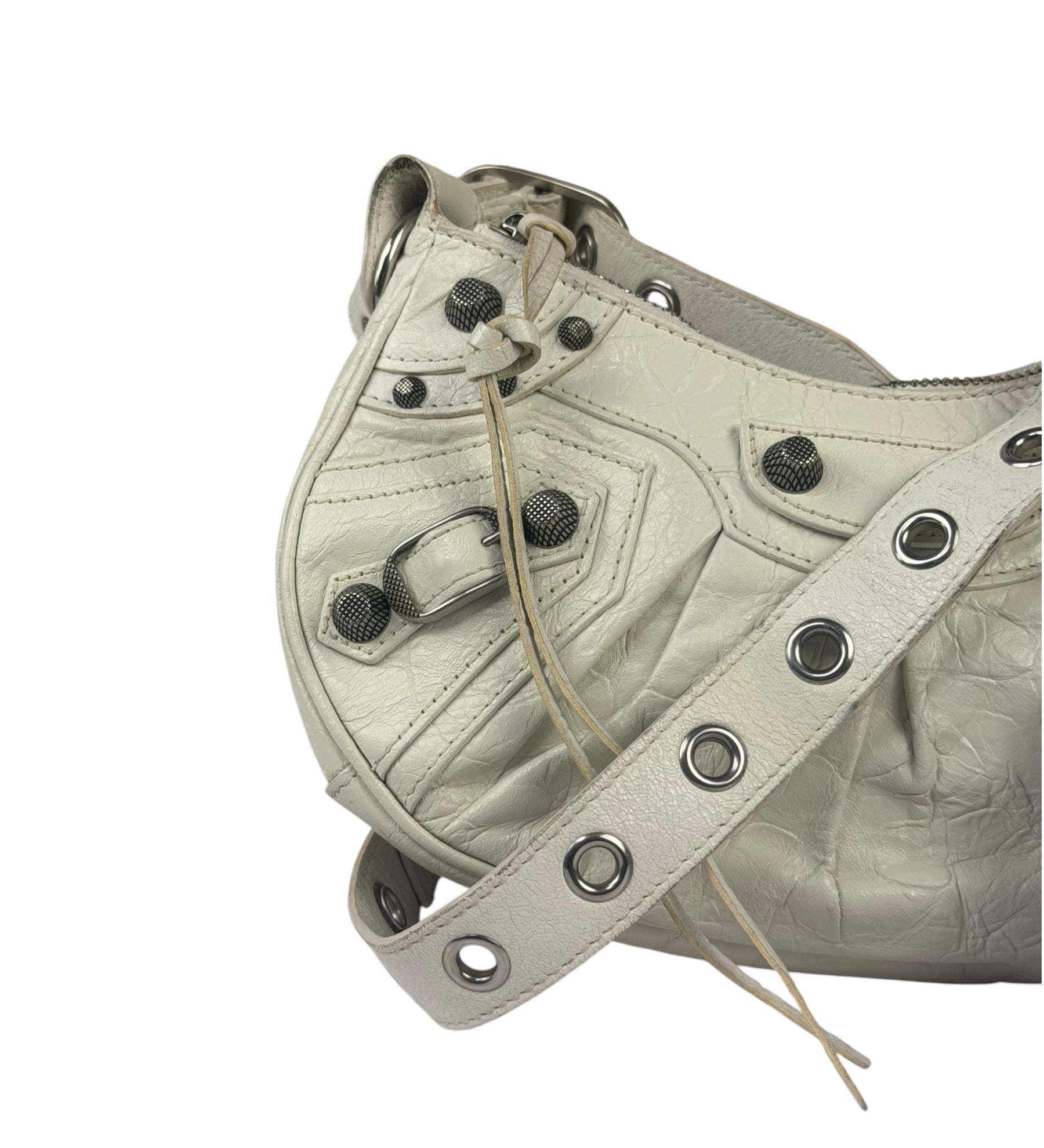 Balenciaga White Lambskin Le Cagole Shoulder Bag