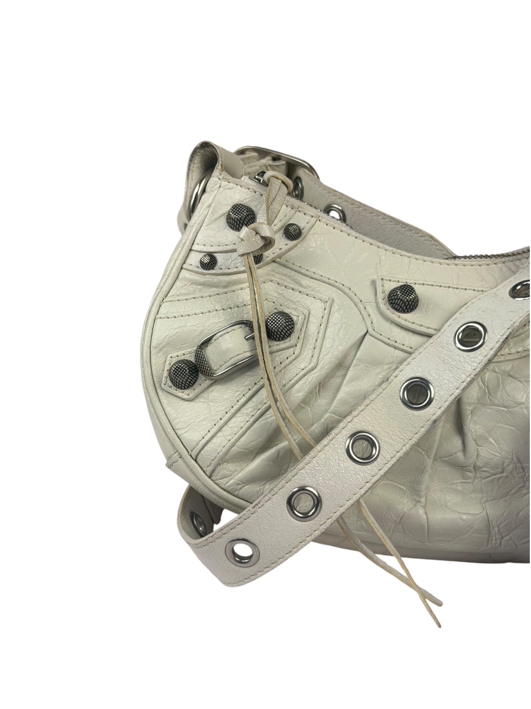 Balenciaga White Lambskin Le Cagole Shoulder Bag