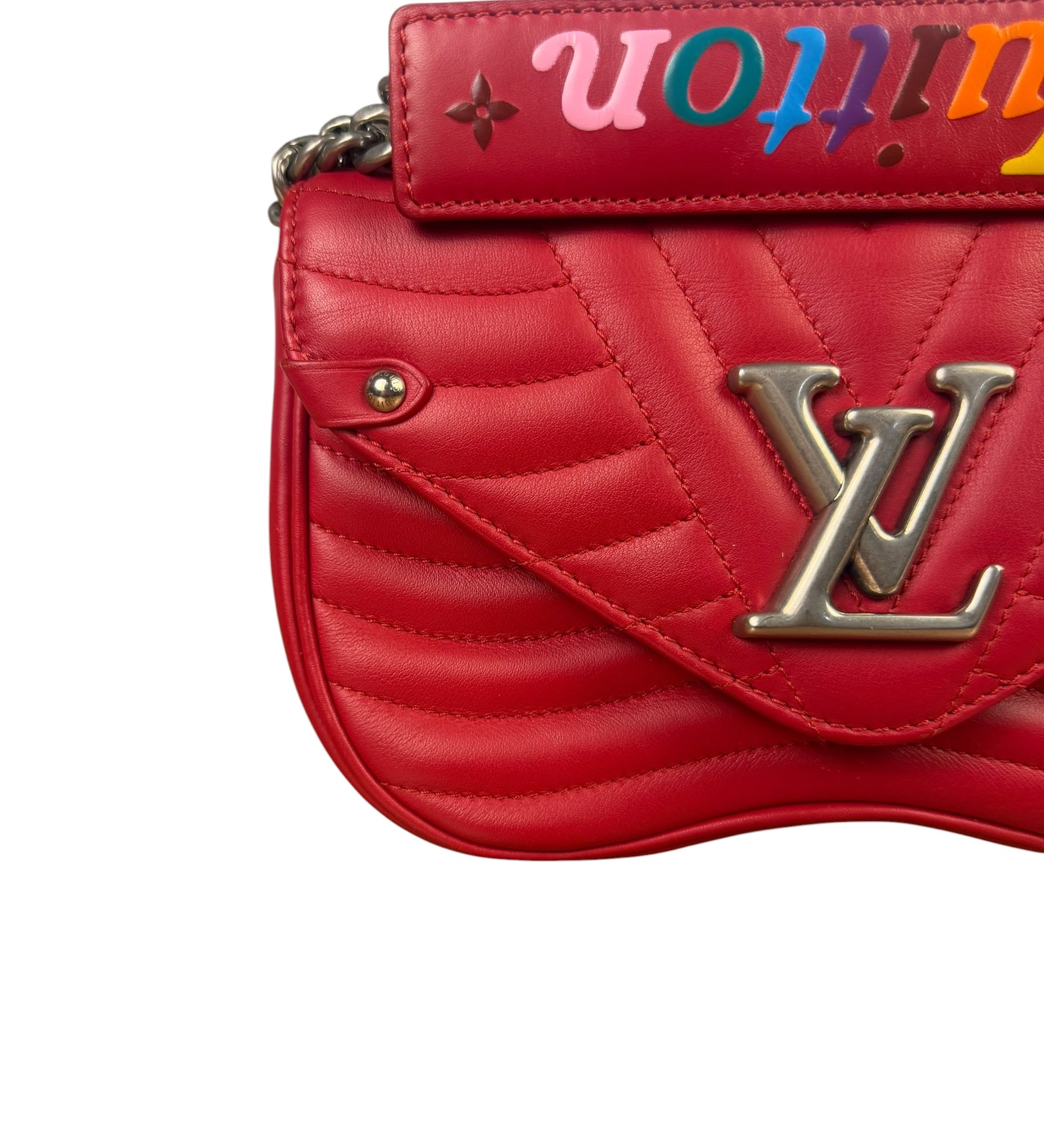 Louis Vuitton Red Leather New Wave Chain Flap Bag MM