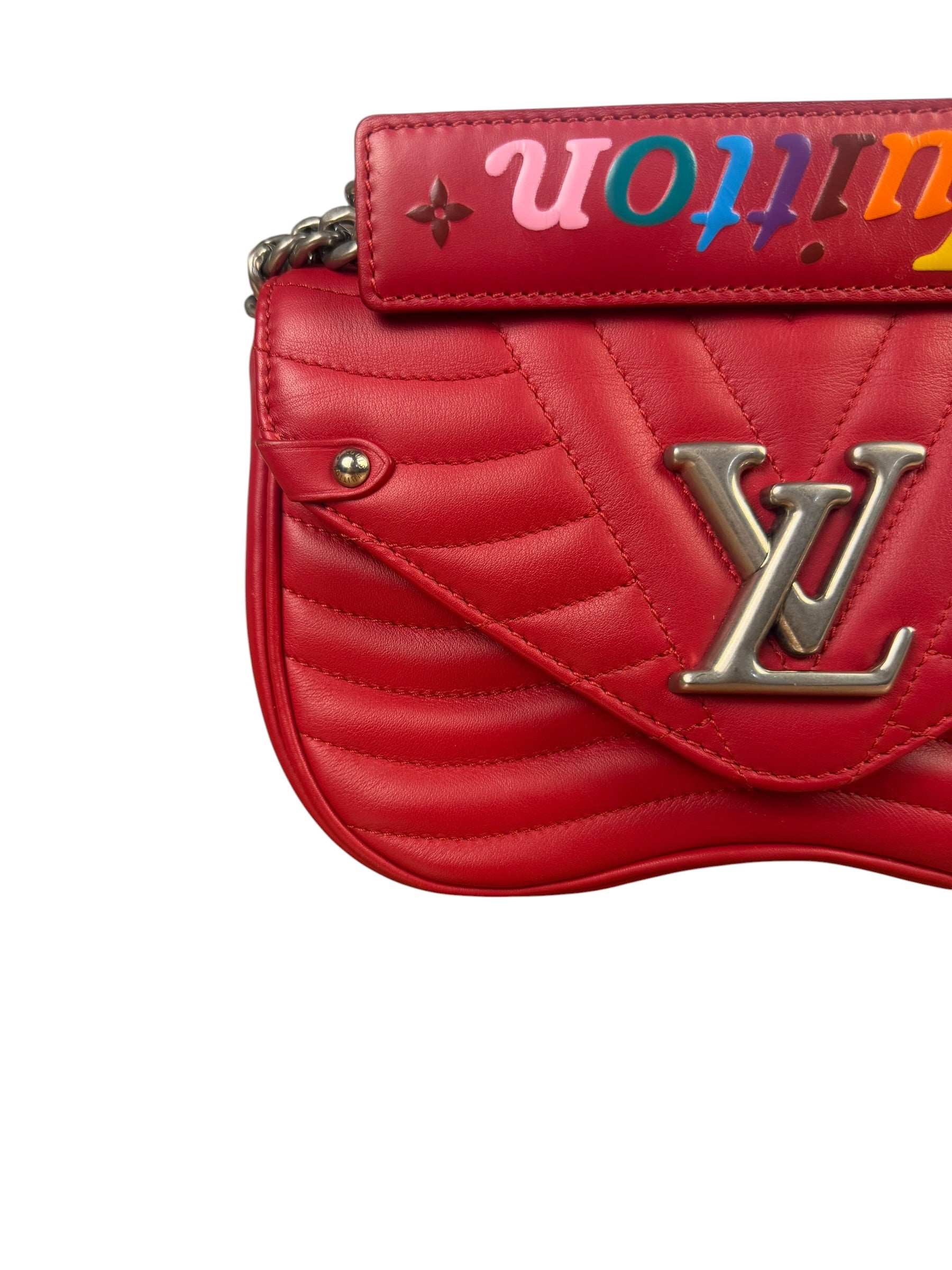 Louis Vuitton Red Leather New Wave Chain Flap Bag MM