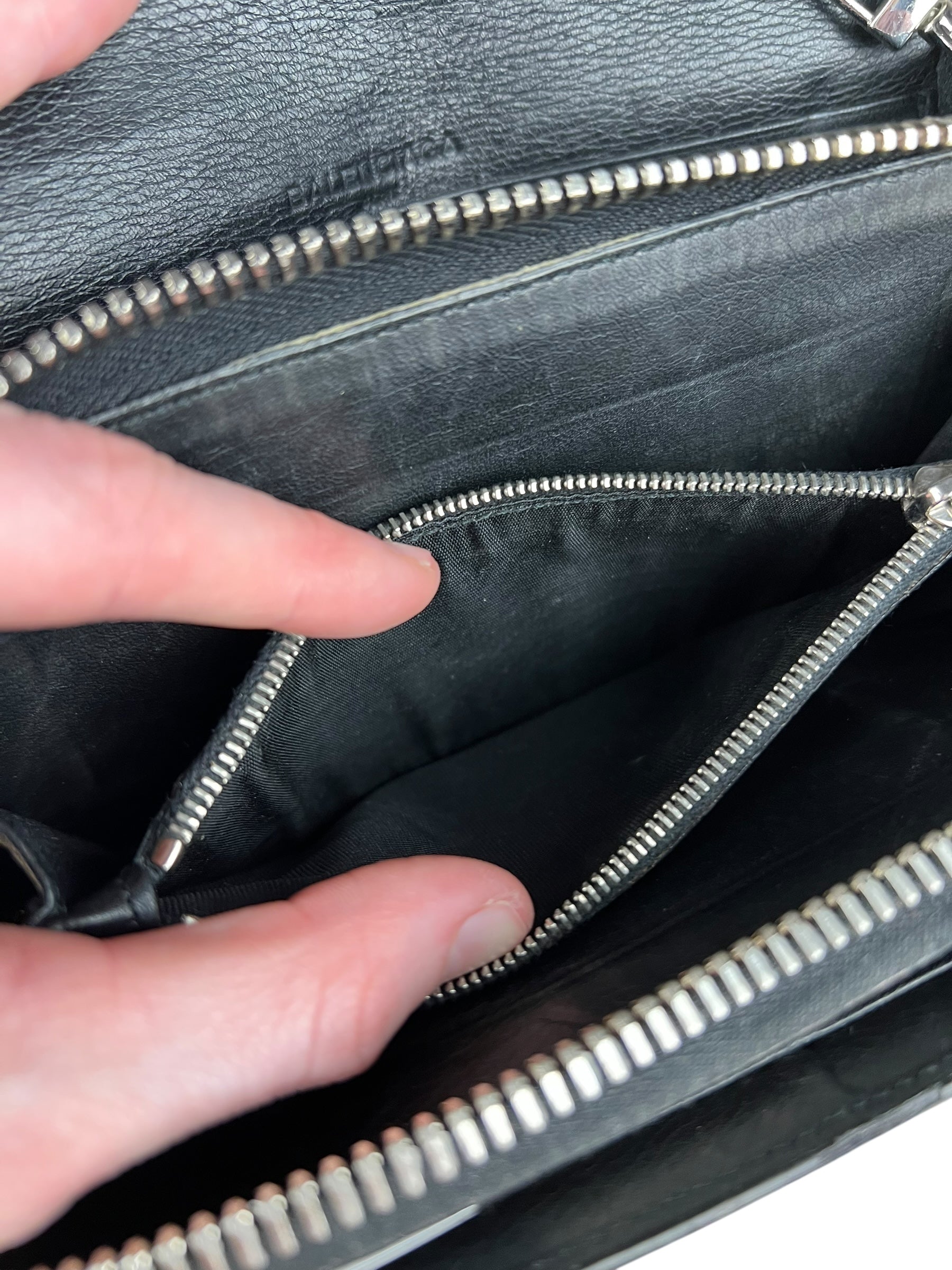 Balenciaga Black Leather Flap Wallet on Chain Bag