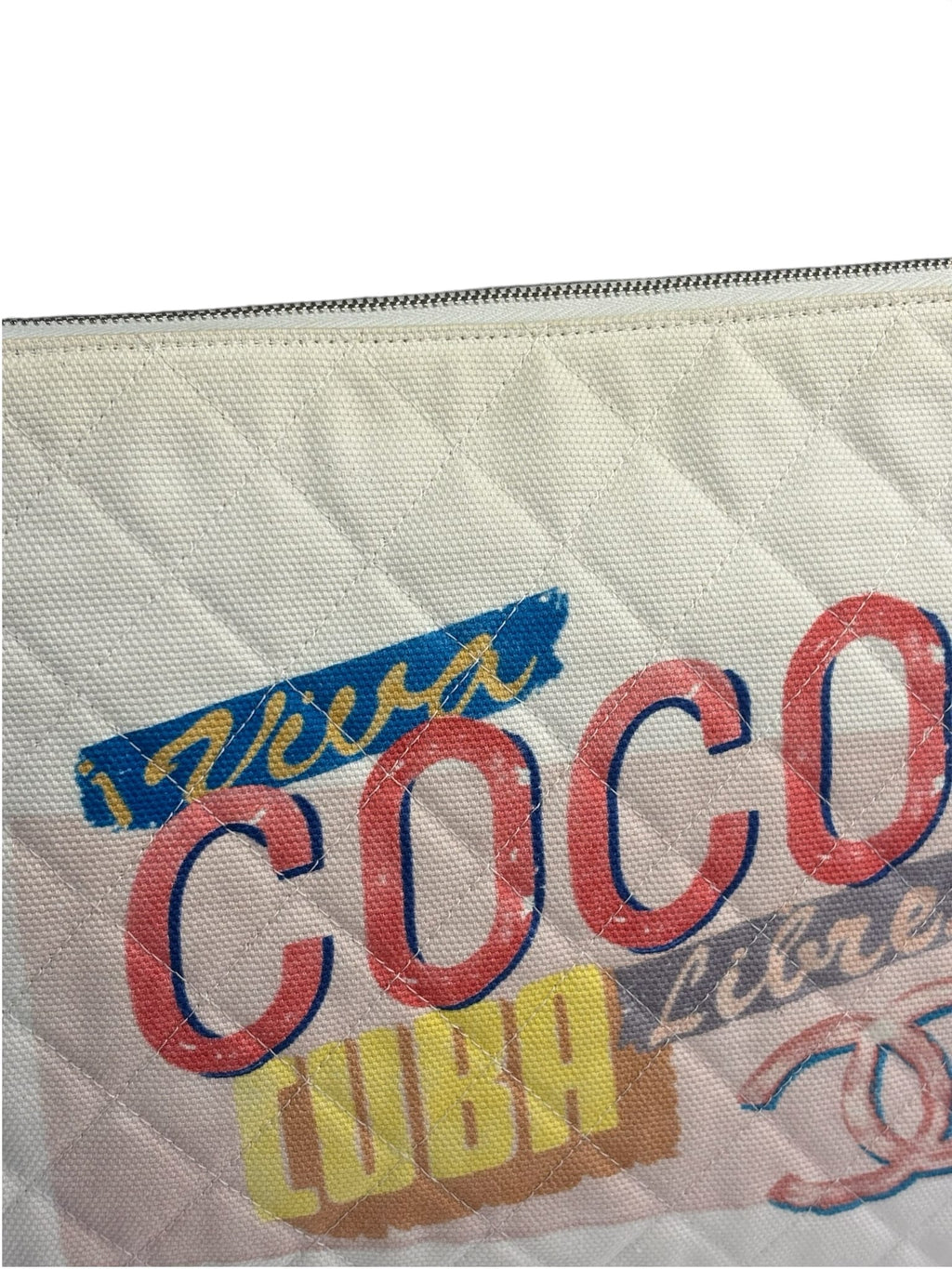 Chanel White Cloth Caviar Quilted Viva Coco Cuba Libre O-Case 2016