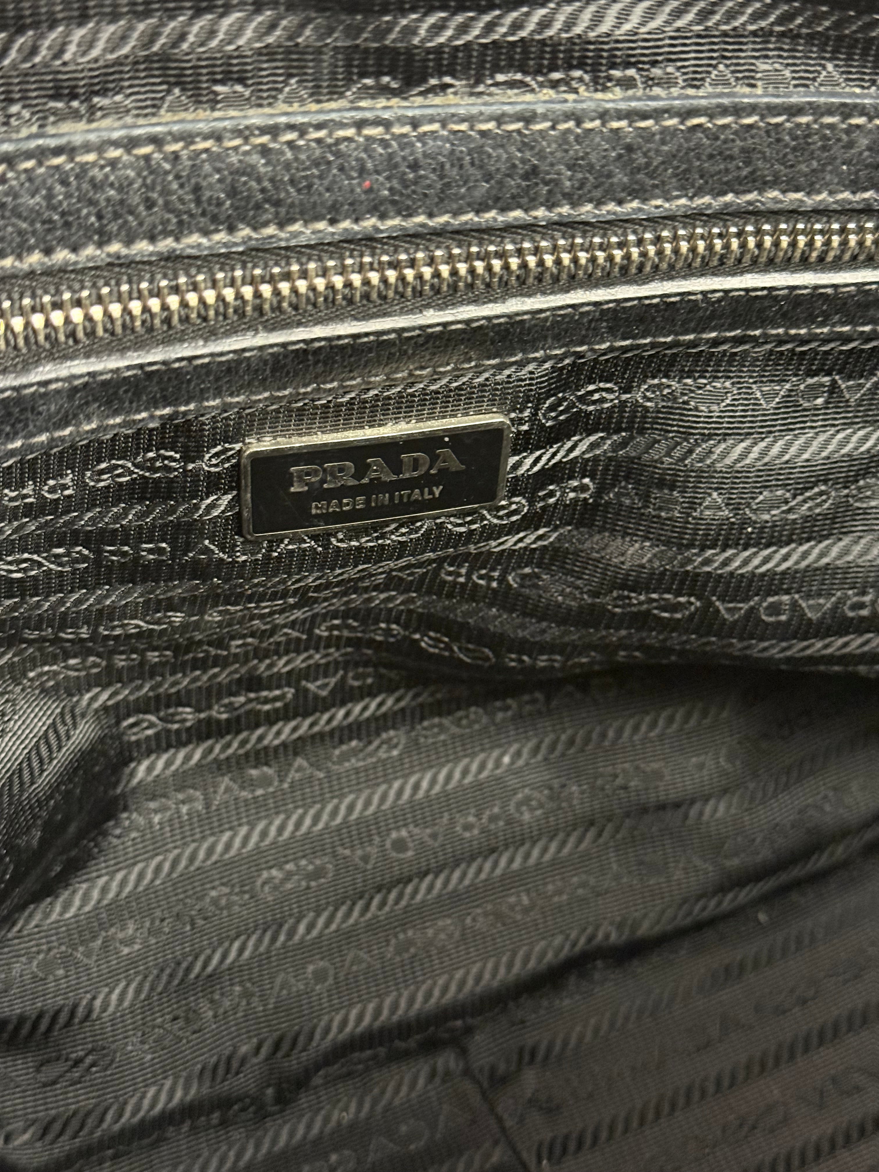 Prada Vintage Black Canvas Leather Trim Bowler Shoulder Bag