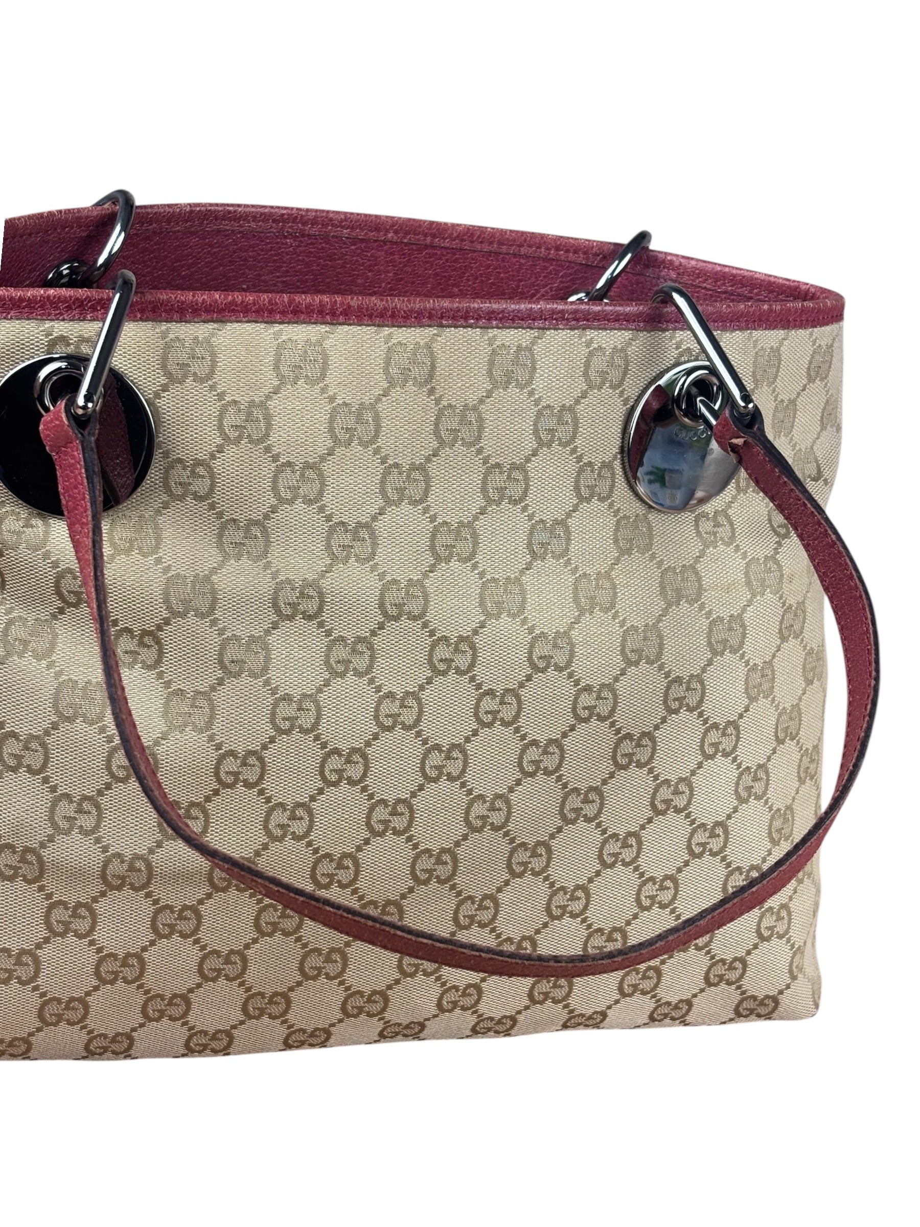 Gucci Vintage GG Canvas Pink Trim Shoulder Bag