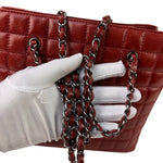 Chanel Red Lambskin Chocolate Bar Mademoiselle Reissue Square Tote  2004