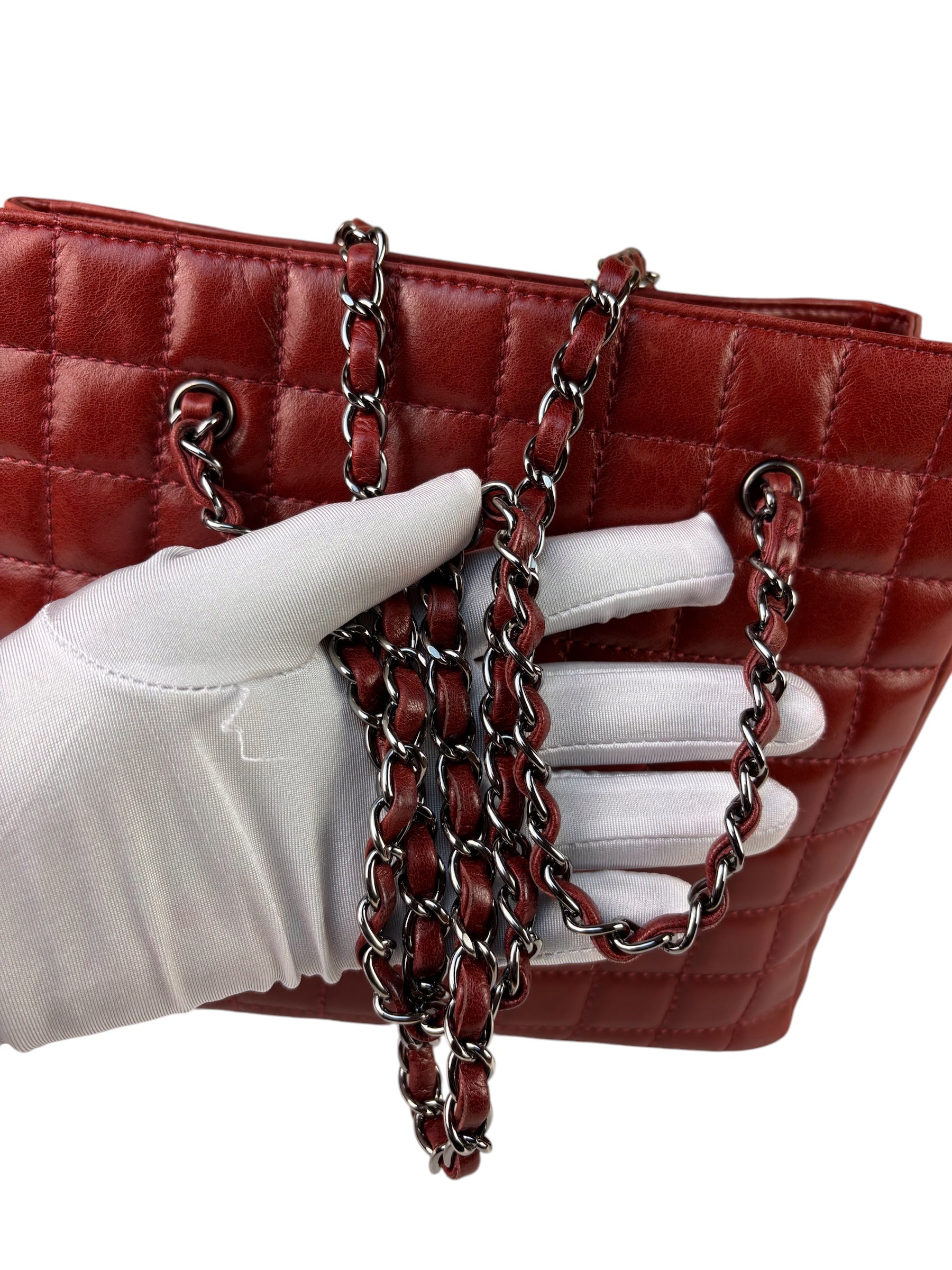 Chanel Red Lambskin Chocolate Bar Mademoiselle Reissue Square Tote  2004