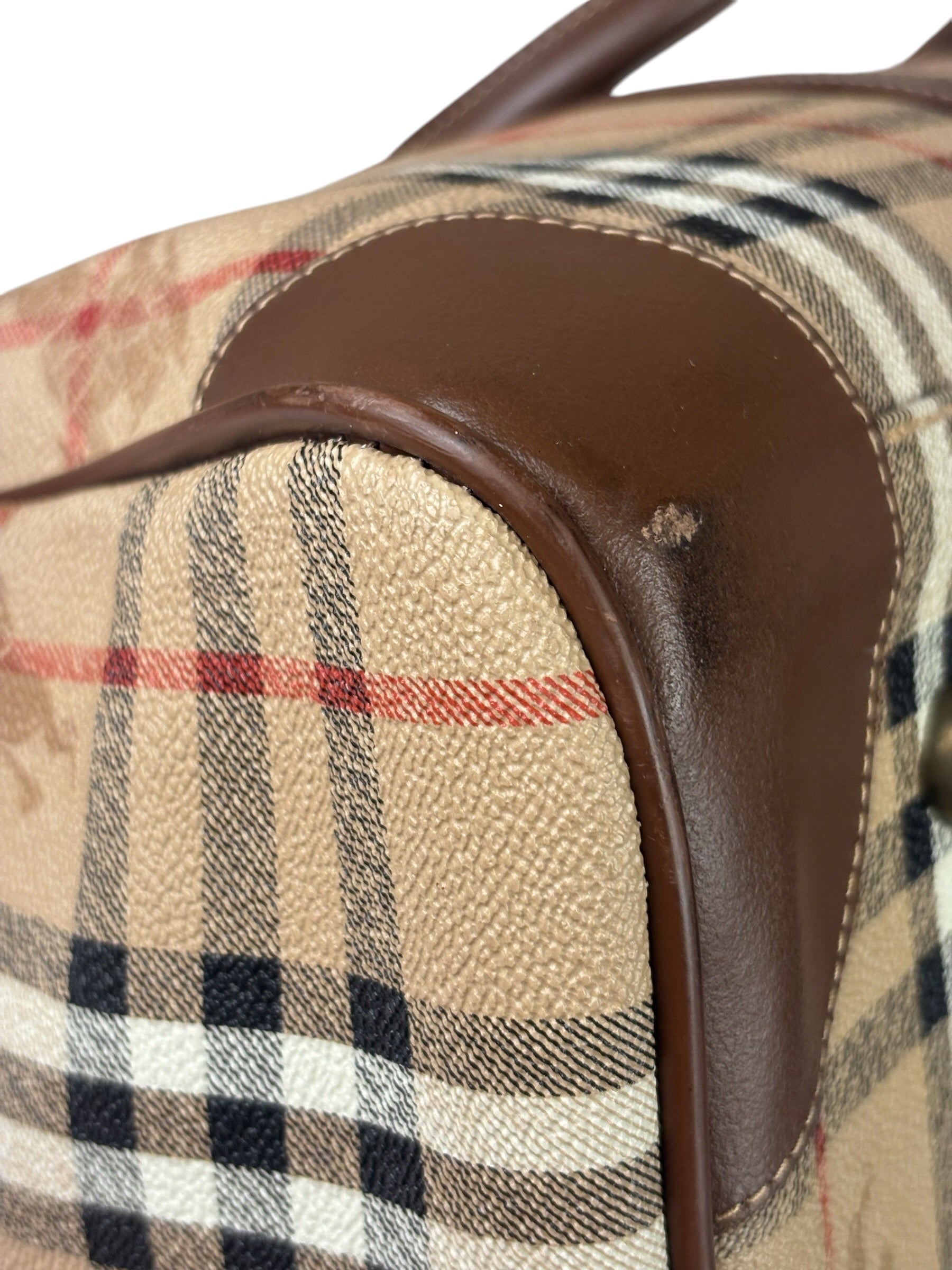Burberry Beige/Brown Leather House Check Boston Bag