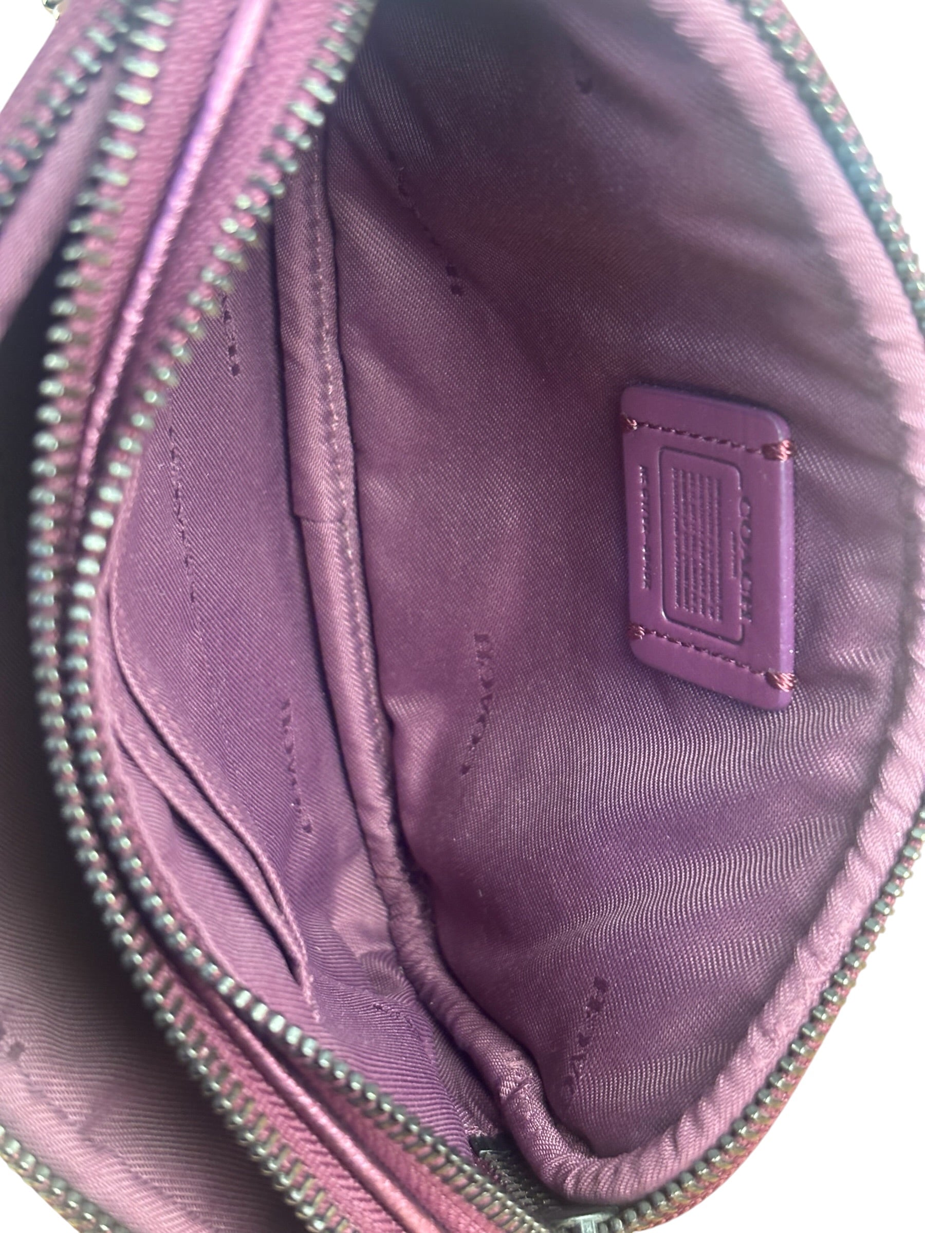 Coach Purple Metallic Studded Leather Zip Pouch