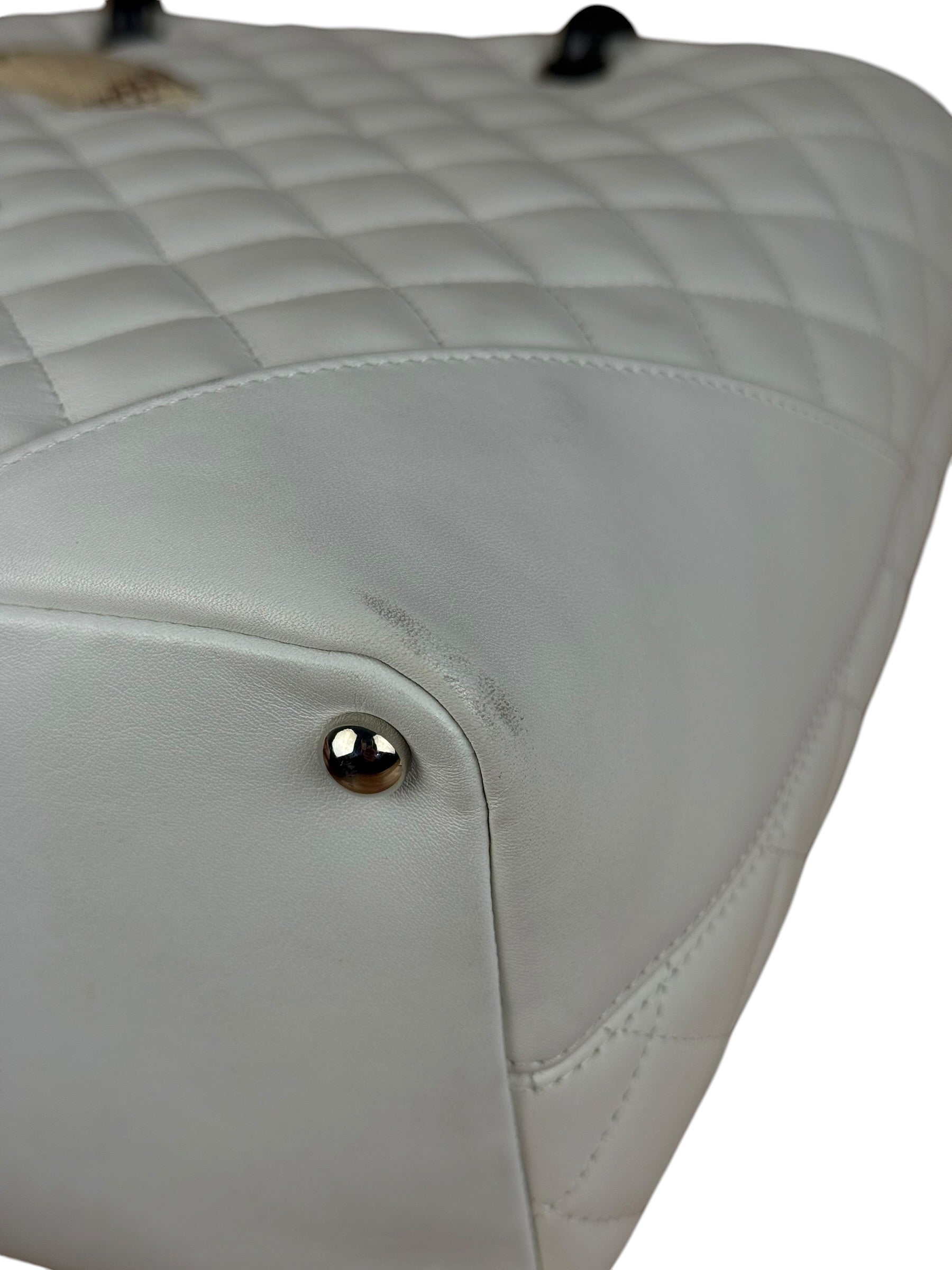 Chanel Vintage White Quilted CC Snake Cambon Ligne Tote 2004