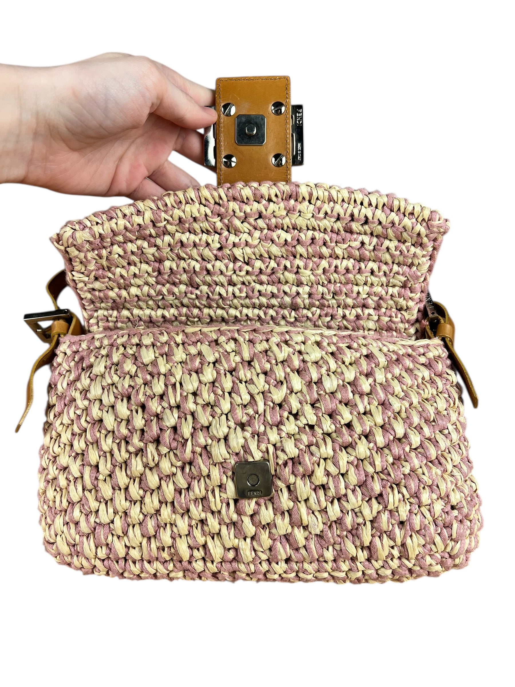 Fendi Raffia Crochet Baguette