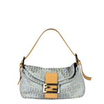 Fendi Leather Light Blue Trim Zucca Baguette