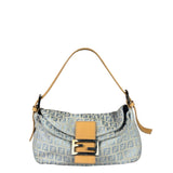 Fendi Leather Light Blue Trim Zucca Baguette