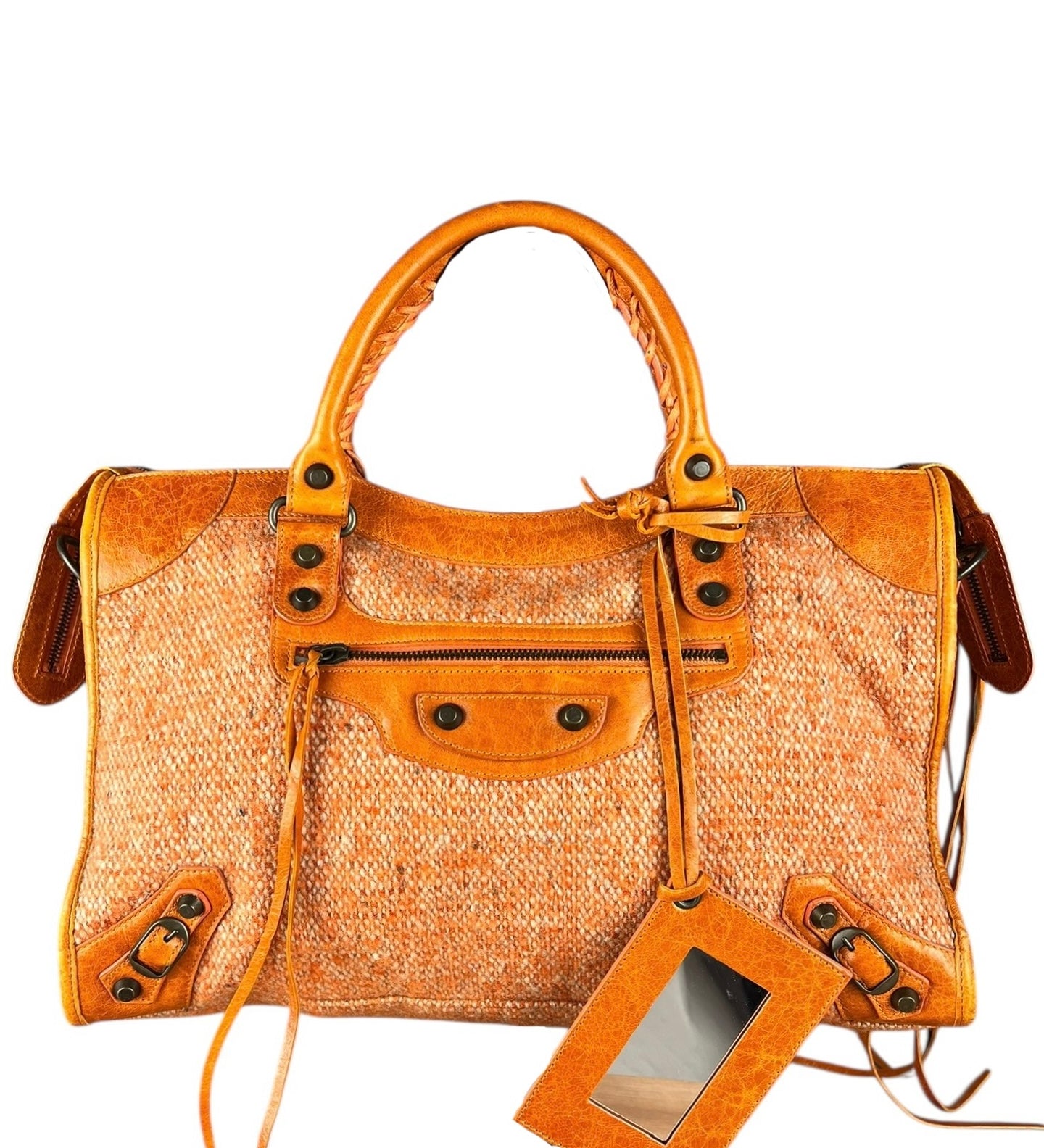 Balenciaga Wool Knit Orange City Bag