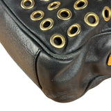 Prada Vintage Black Leather Nappa Metal Grommet Bauletto Handbag