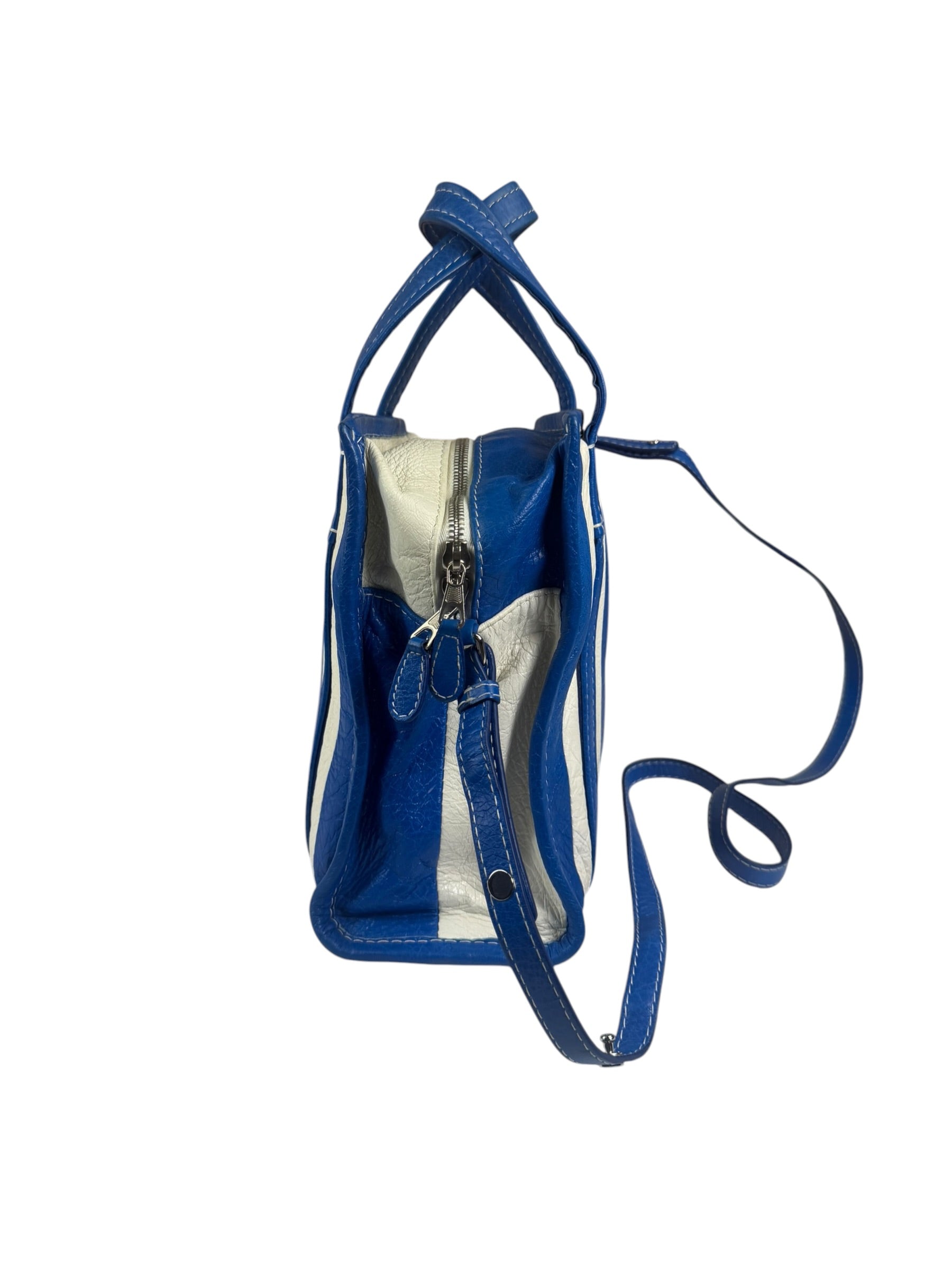 Balenciaga White/Blue Bazar Stripe Two-Way Tote Bag