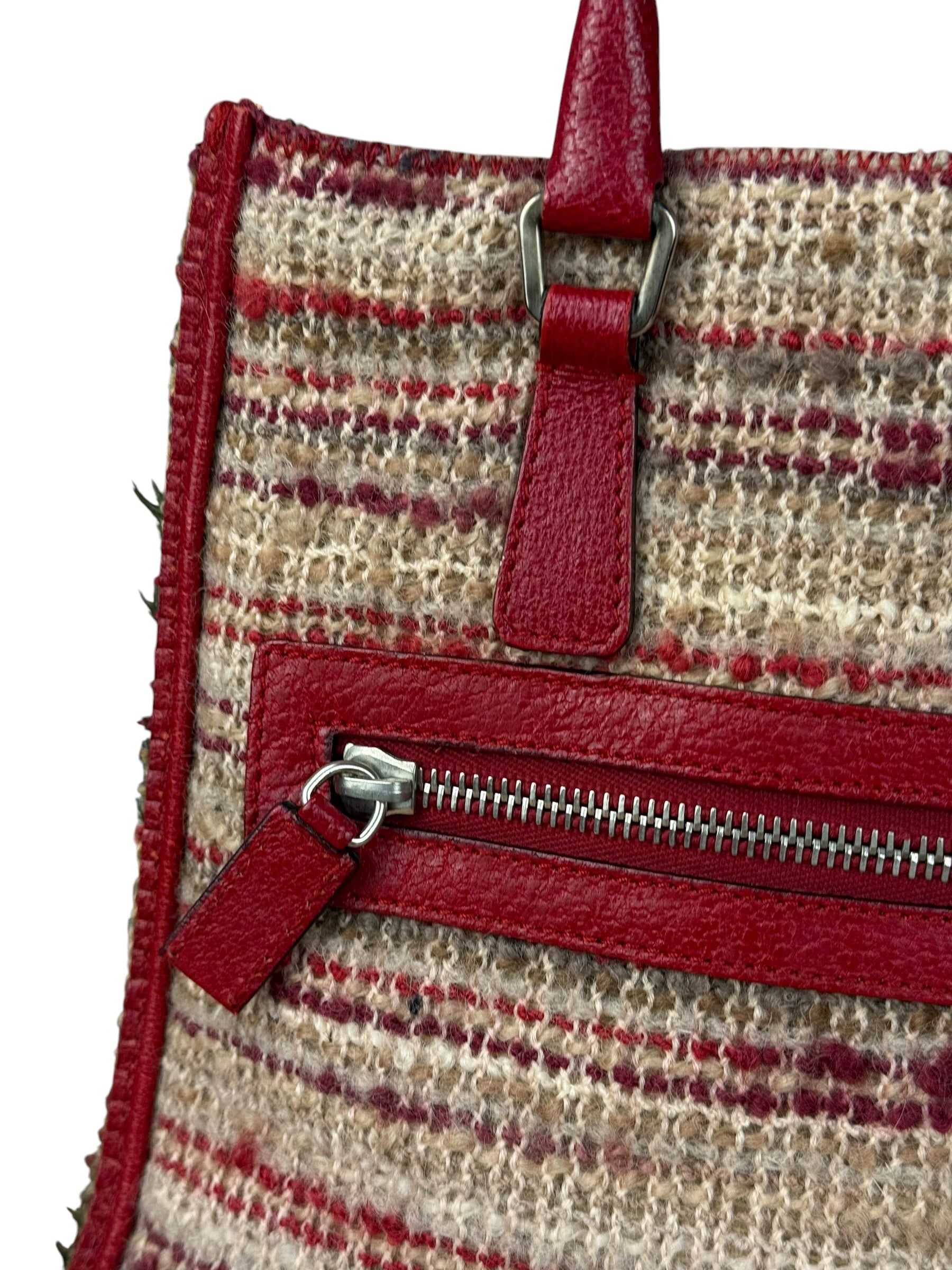 Prada Vintage Red Woven Tweed Zip Tote