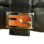 Fendi Vintage Black Leather Marble Buckle Baguette