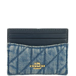 Coach Blue Quilted Regenerative Cotton Denim Trim/Leather Slim ID Card Case