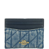 Coach Blue Quilted Regenerative Cotton Denim Trim/Leather Slim ID Card Case
