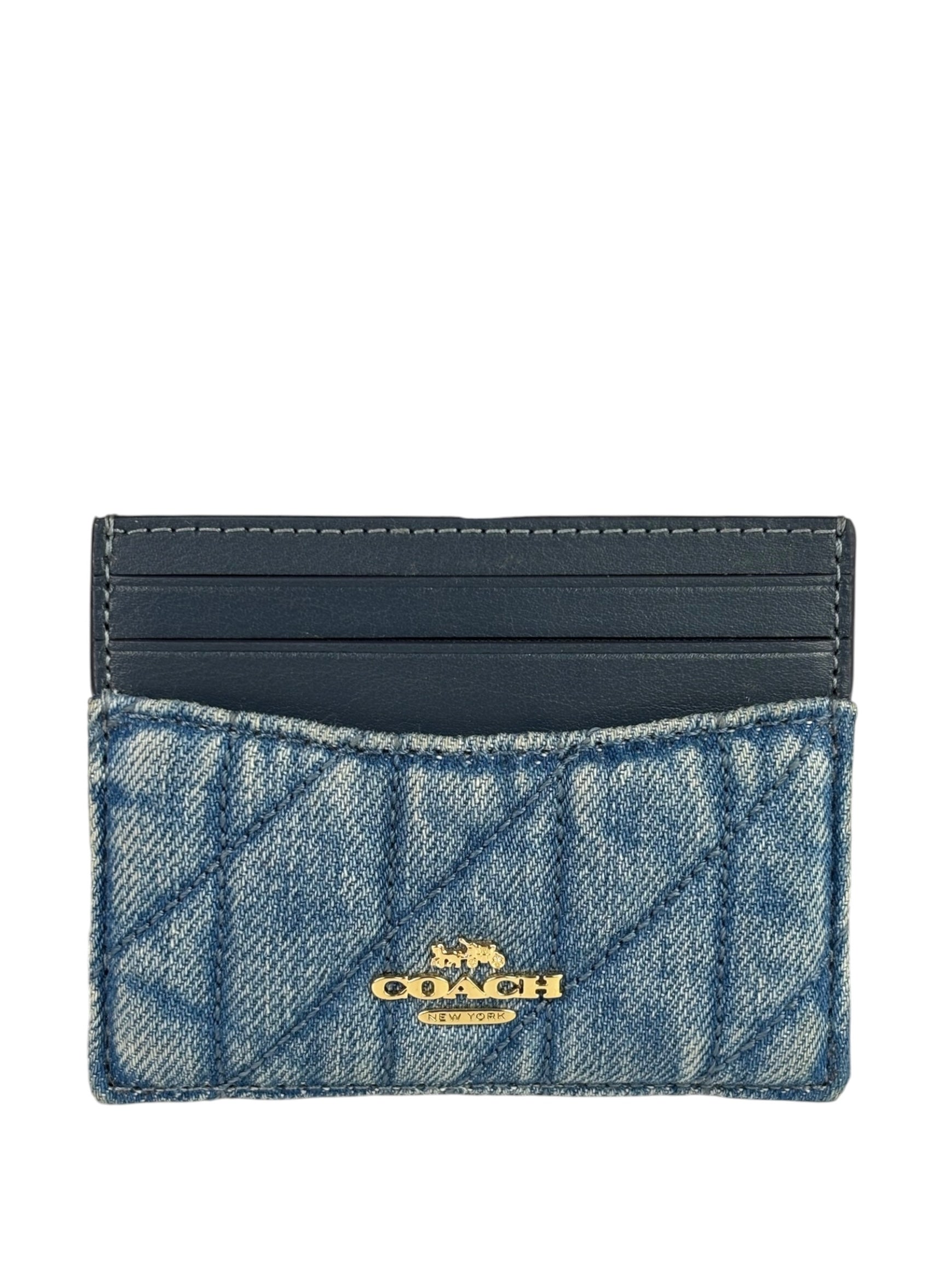Coach Blue Quilted Regenerative Cotton Denim Trim/Leather Slim ID Card Case