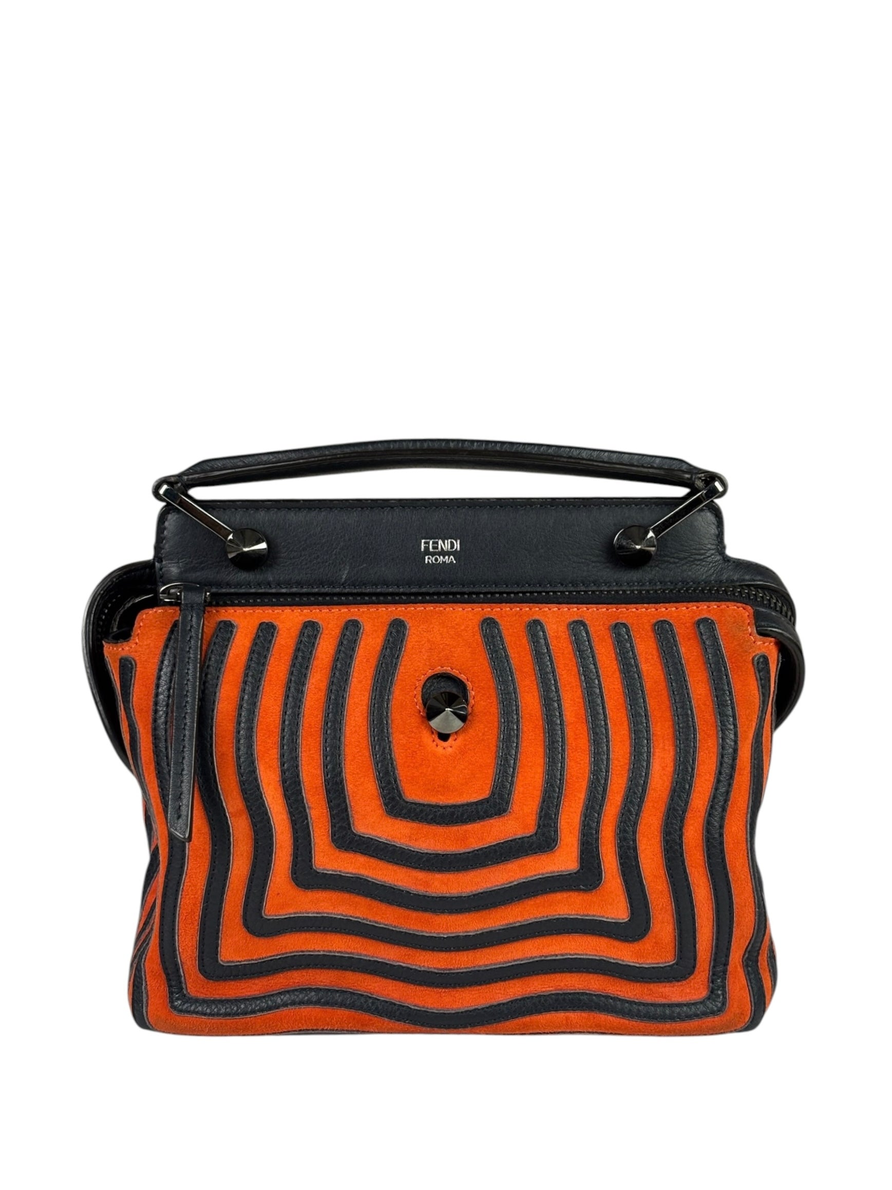 Fendi Navy/Red Leather Trim/Suede Dotcom Striped Two-Way Bag