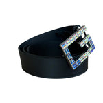 Gucci Black Leather Crystal Logo Belt