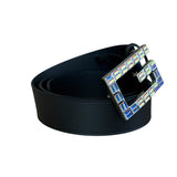 Gucci Black Leather Crystal Logo Belt