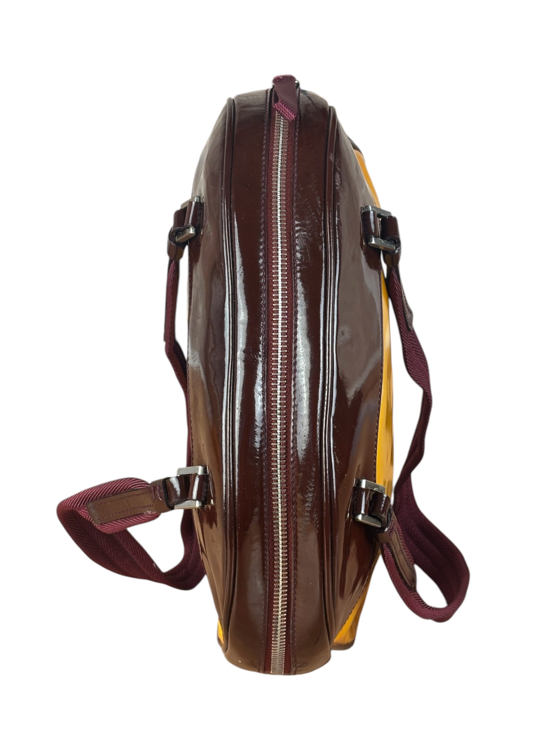Prada Vintage Yellow/Burgundy Patent Leather Bowler Shoulder Bag