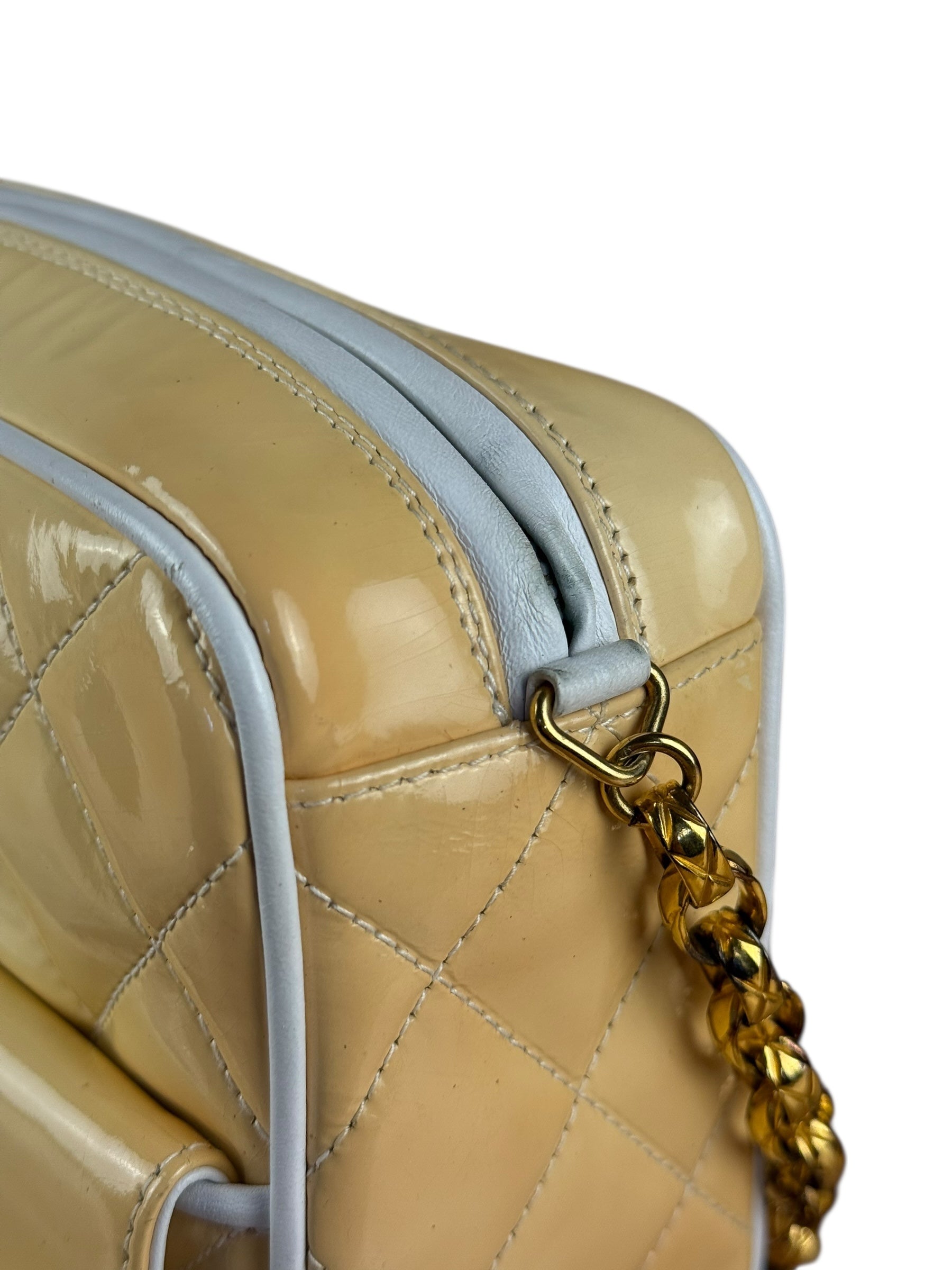 Chanel CC Patent Quilted Yellow Camera Bag 1991