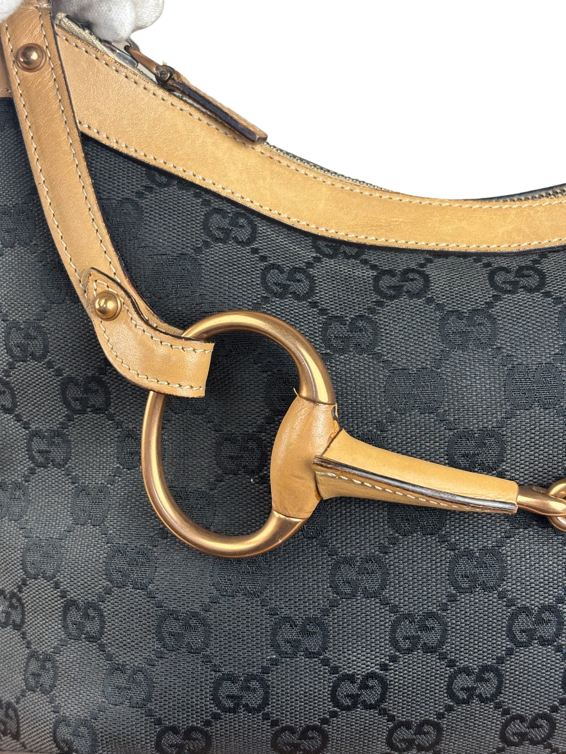 Gucci Vintage Black GG Horsebit Shoulder Bag