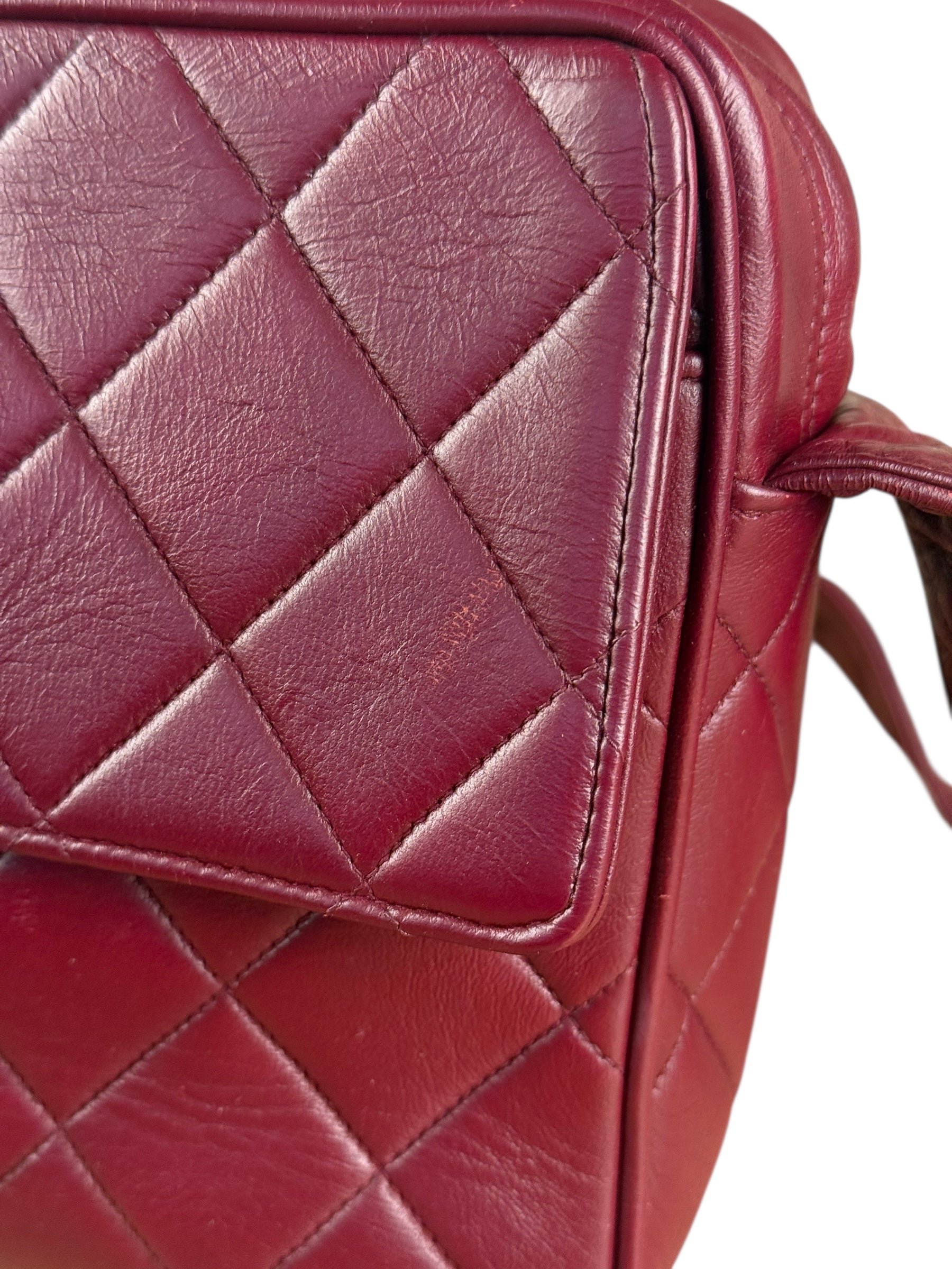 Chanel Vintage Burgundy Quilted Leather CC Camera Bag