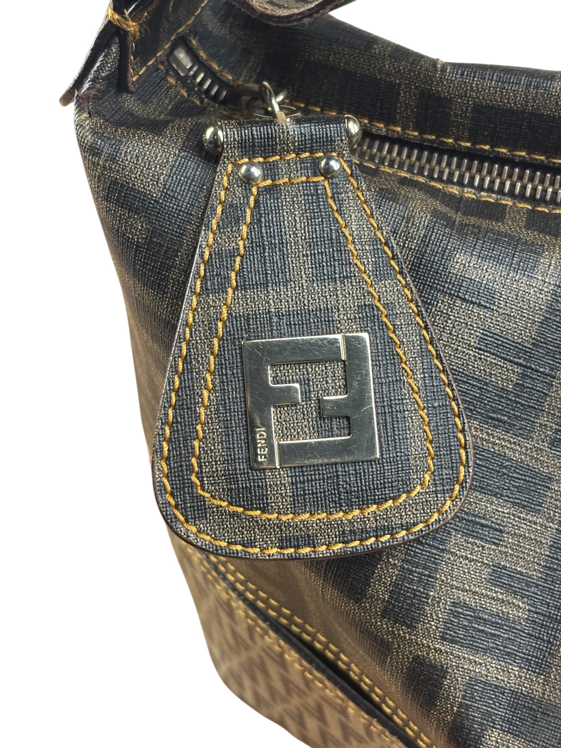 Fendi Vintage Two-Tone Leather Zucchino Messenger/Shoulder Bag