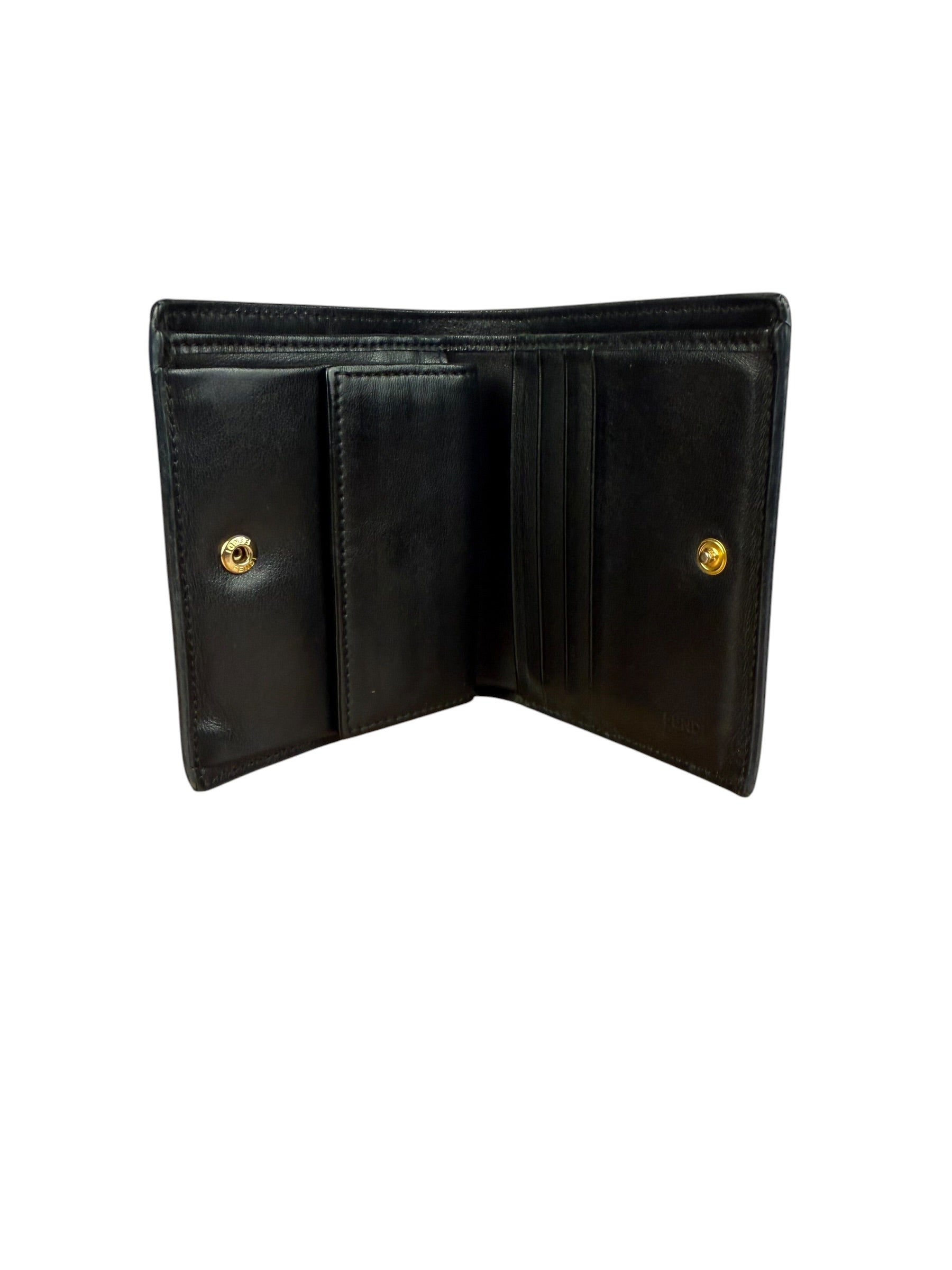 Fendi Black Leather Bifold Compact Wallet