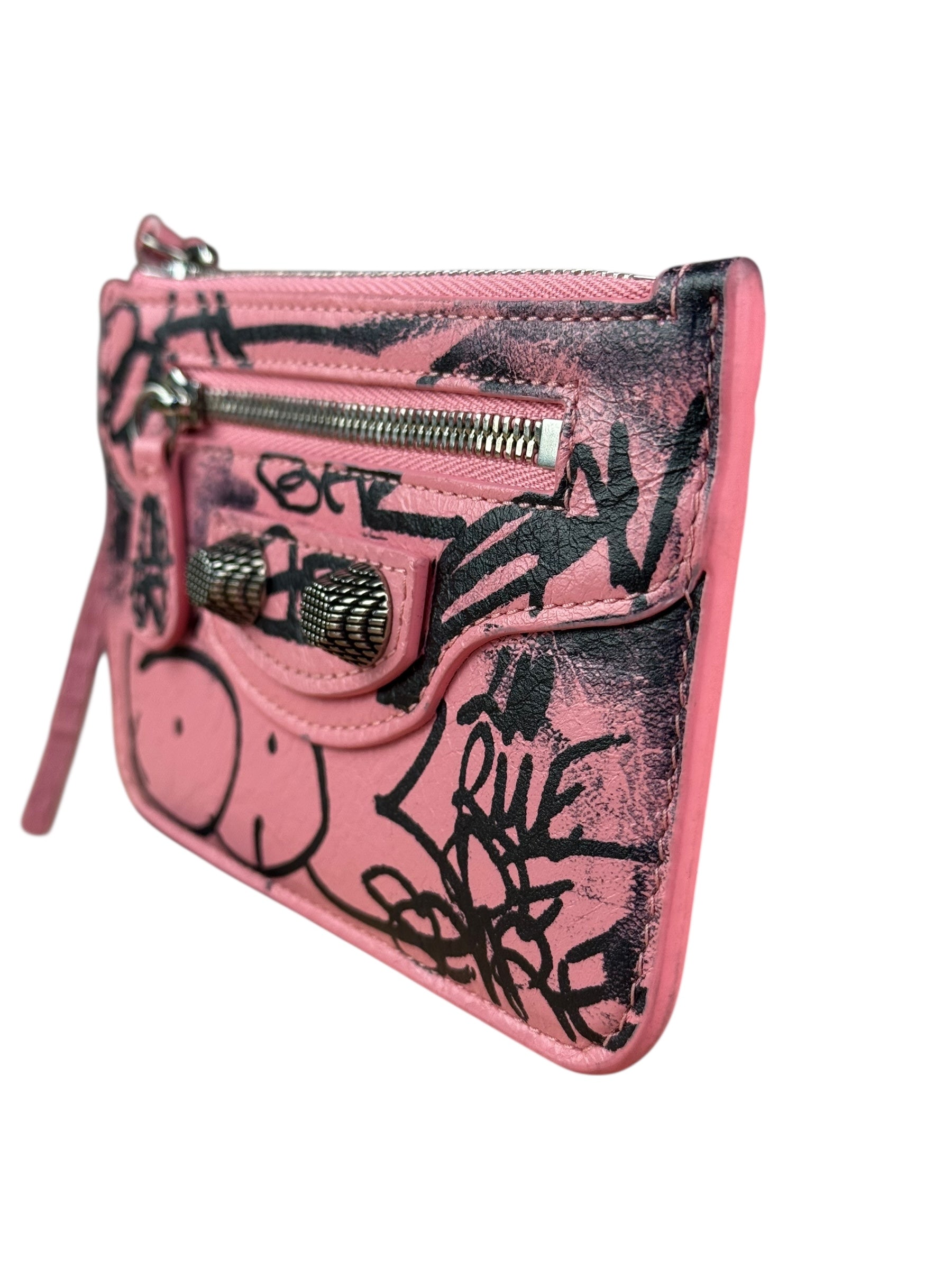 Balenciaga Pink Grafitti Le City Zip Wallet