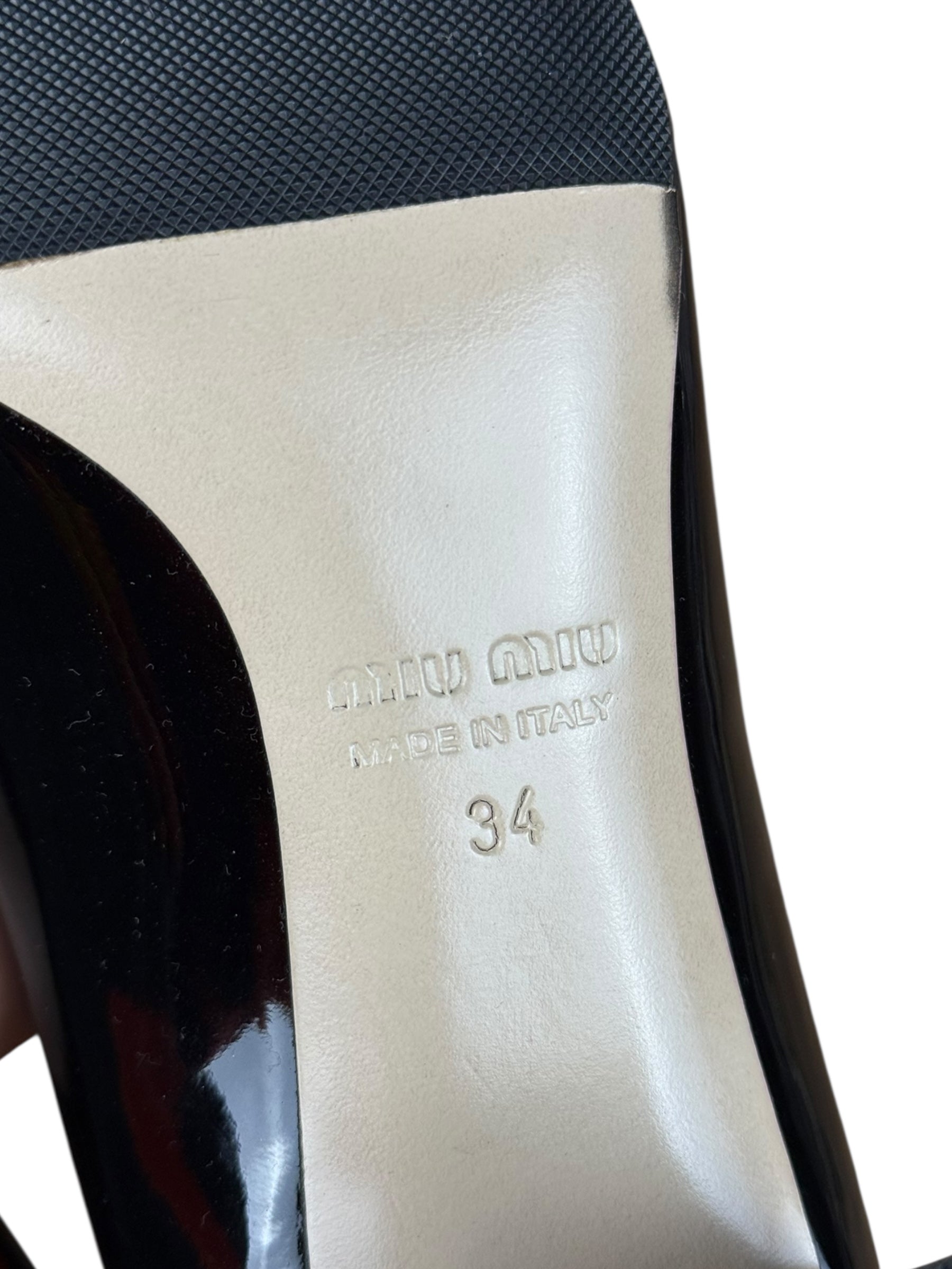 Miu Miu Black Patent Crystal Embellished Pumps