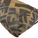 Fendi Vintage Brown Leather Trim Zucca Whipstitch XL Baguette