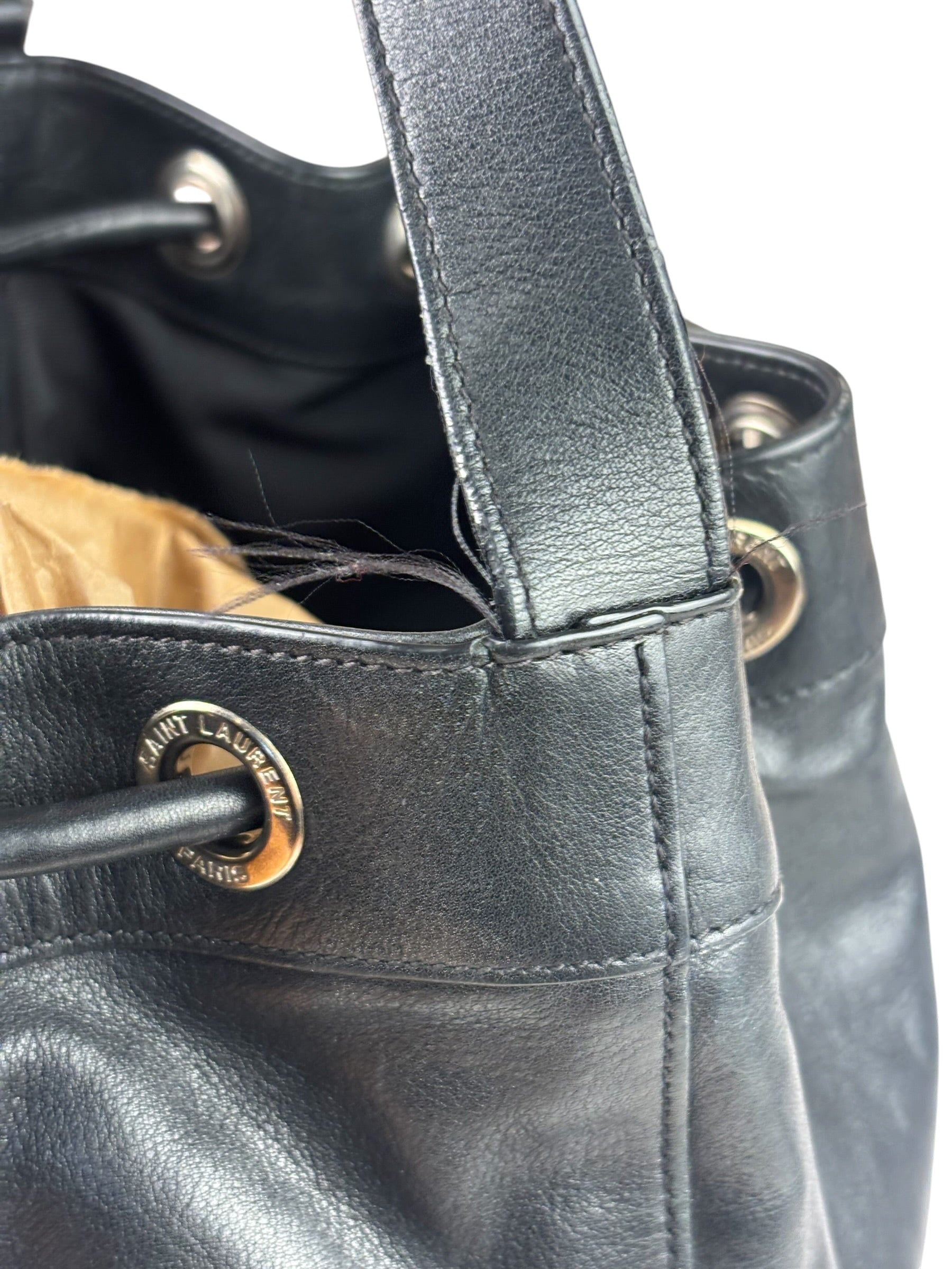 Yves Saint Laurent Black Leather Rider Bucket Bag
