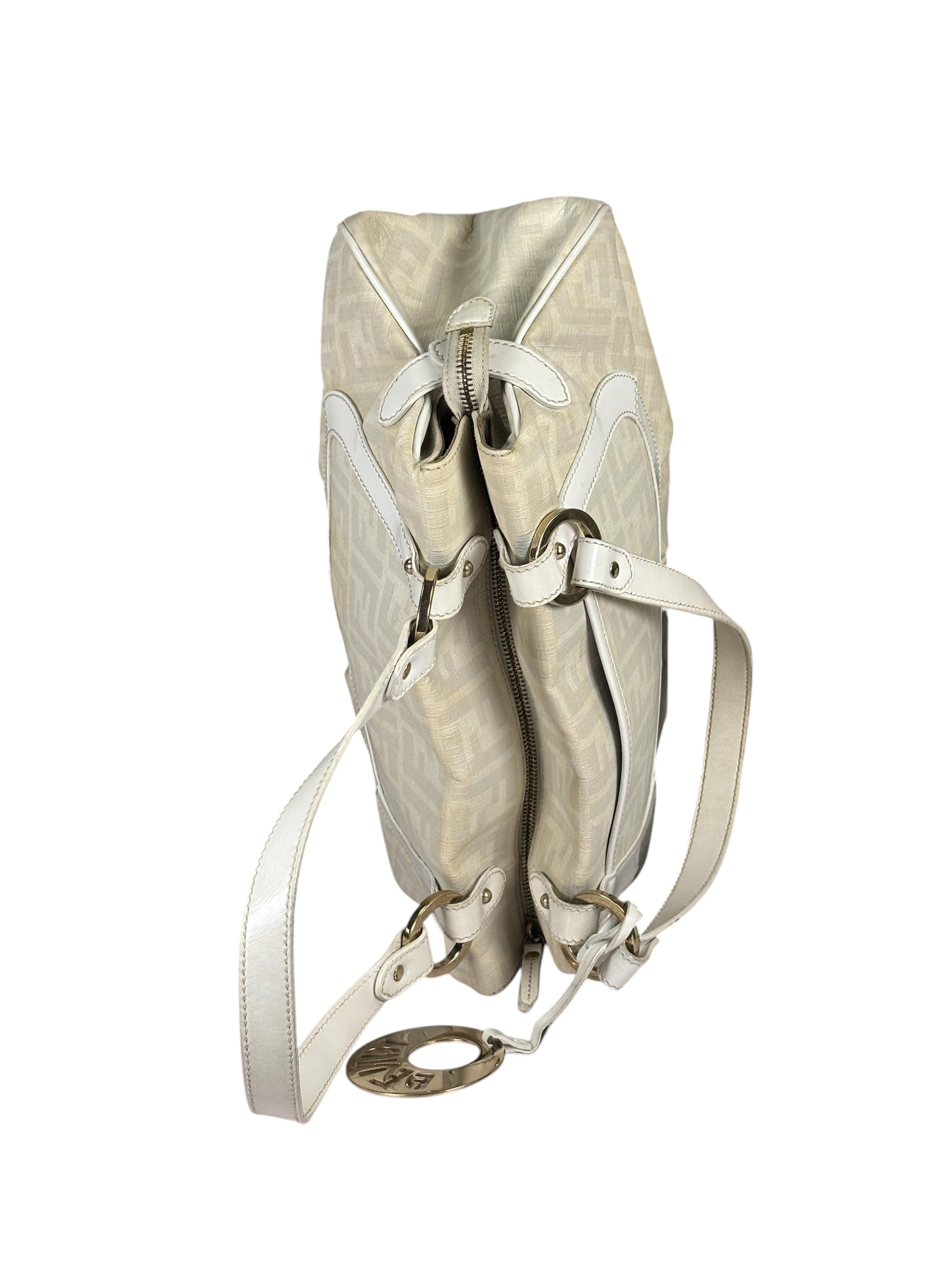 Fendi White Leather PVC Coated Zucca Spalmati Chef Shoulder Bag