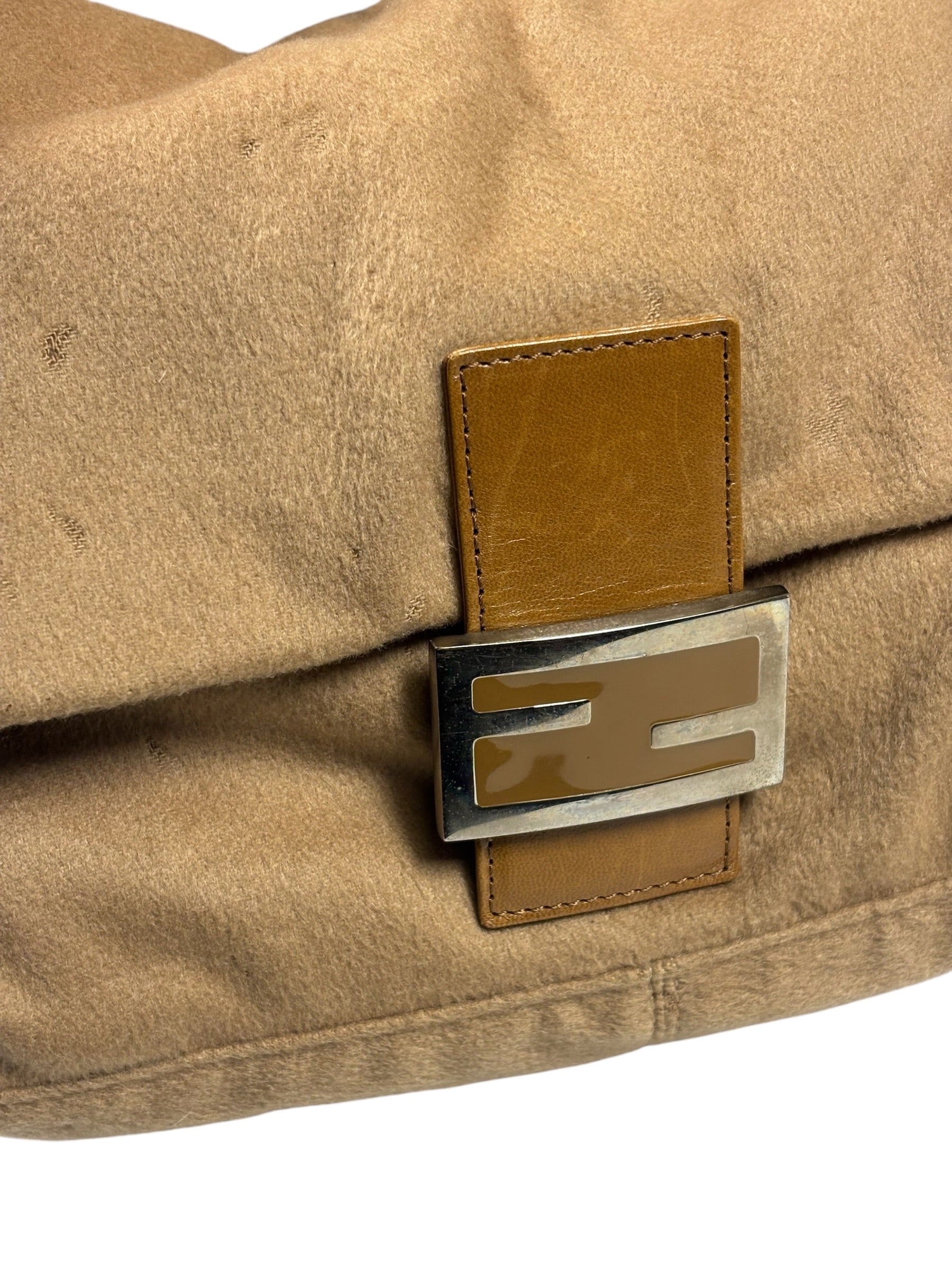 Fendi Brown Leather Trim/Wool Mamma Baguette
