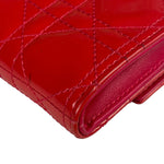Christian Dior Cannage Red Patent Leather Wallet On Chain