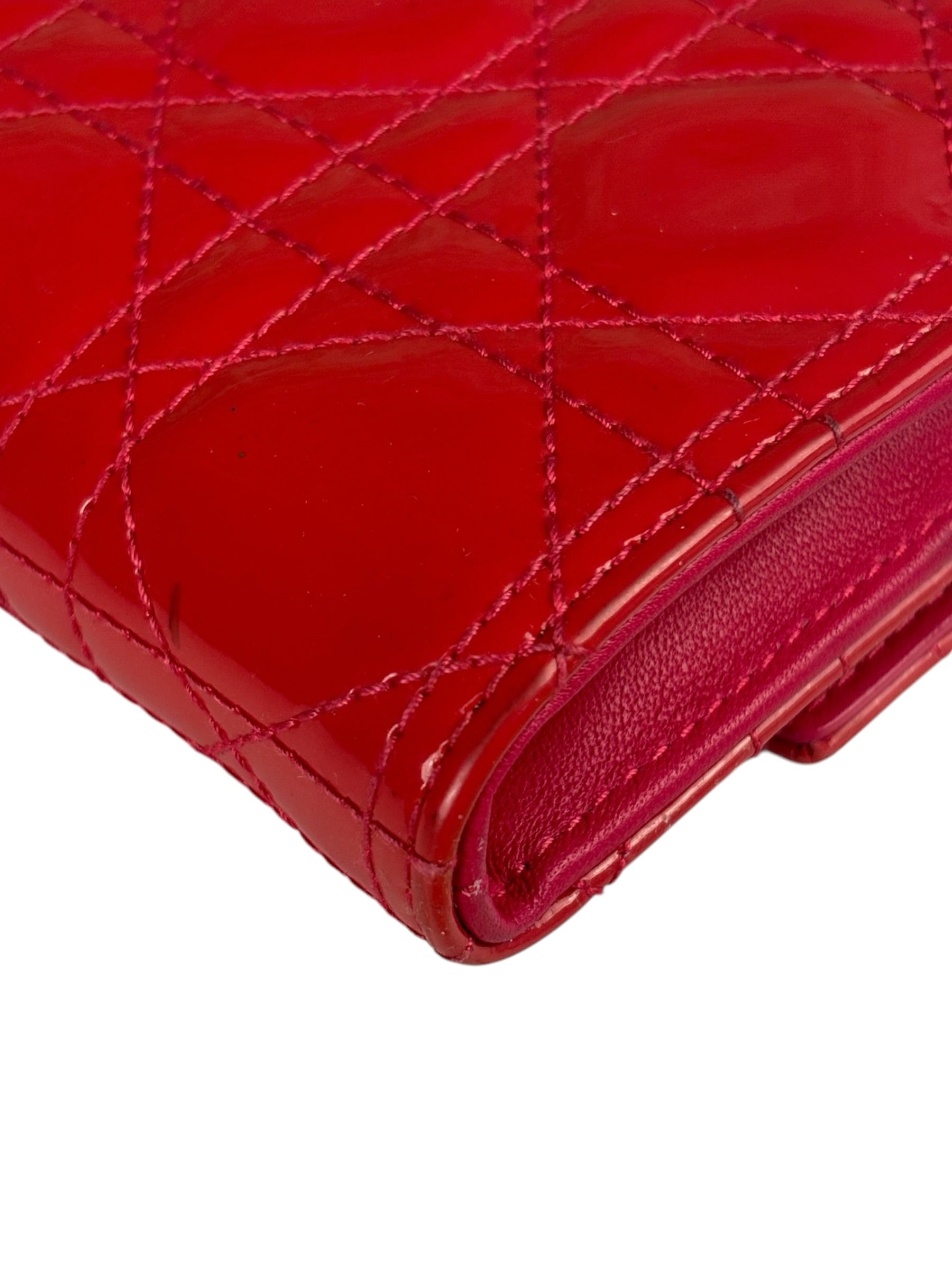 Christian Dior Cannage Red Patent Leather Wallet On Chain
